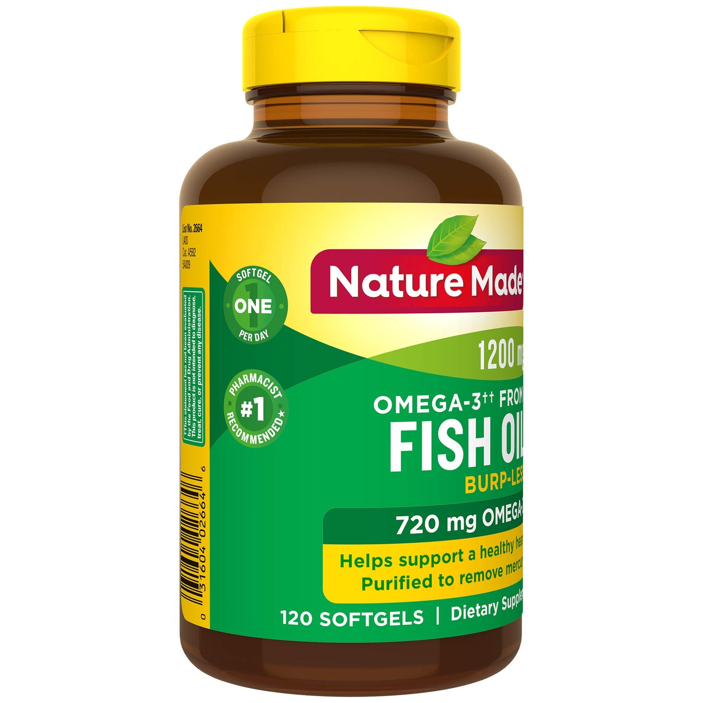 Nature Made Burp-Less Fish Oil 1200 mg One Per Day Softgels 120