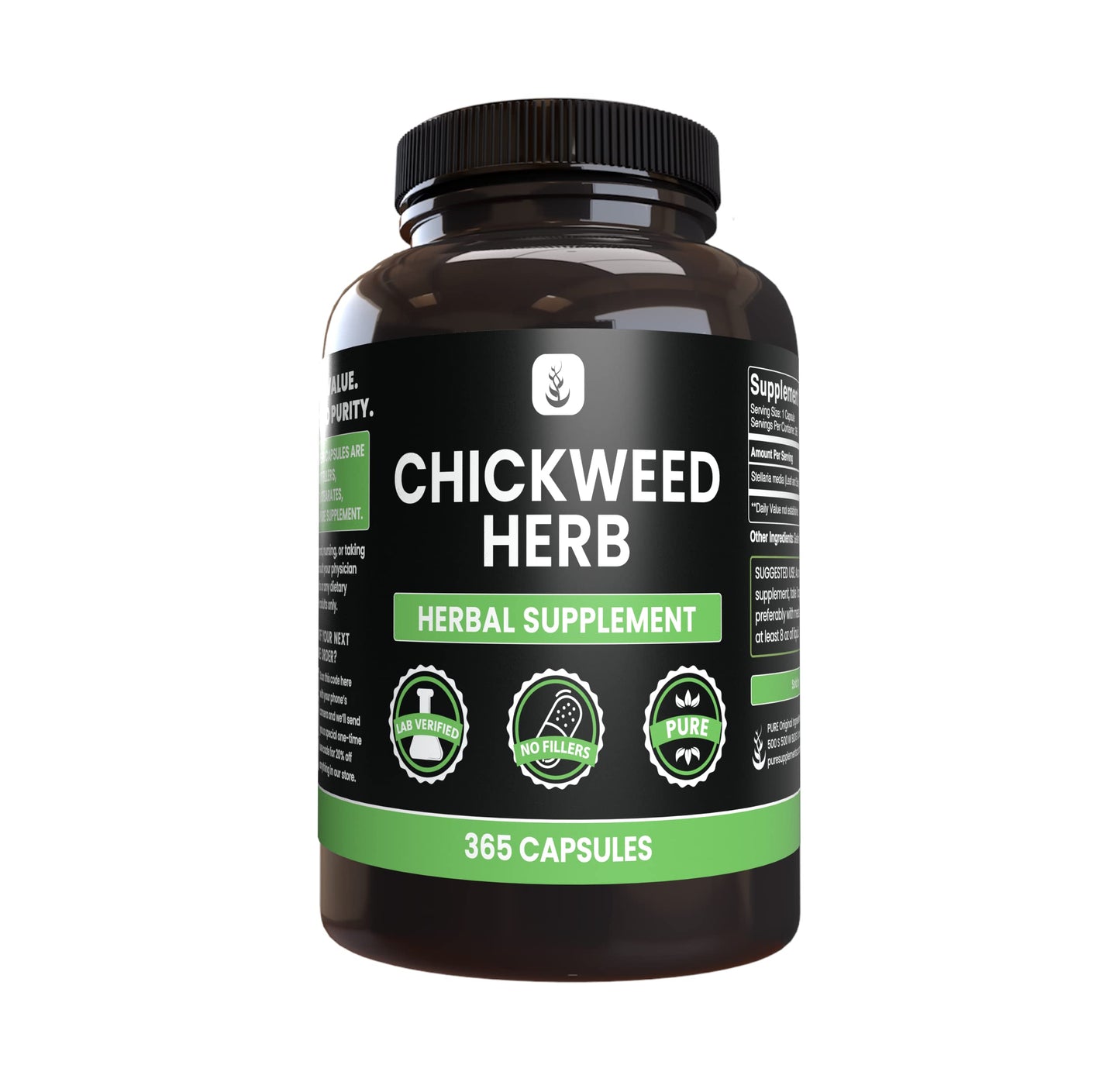 PURE ORIGINAL INGREDIENTS Chickweed Herb Capsule, 365 Count