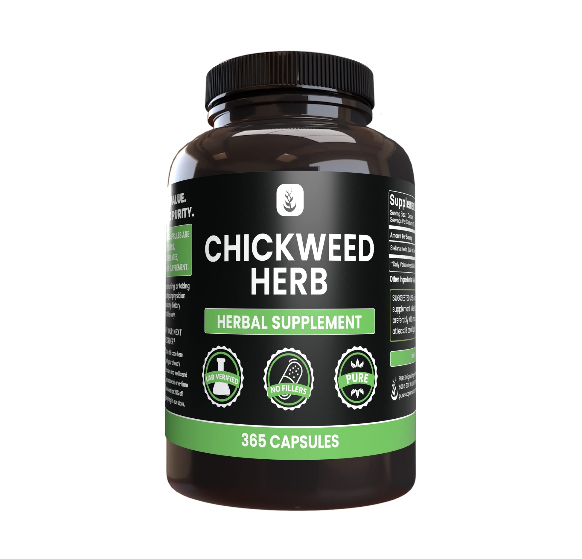 PURE ORIGINAL INGREDIENTS Chickweed Herb Capsule, 365 Count