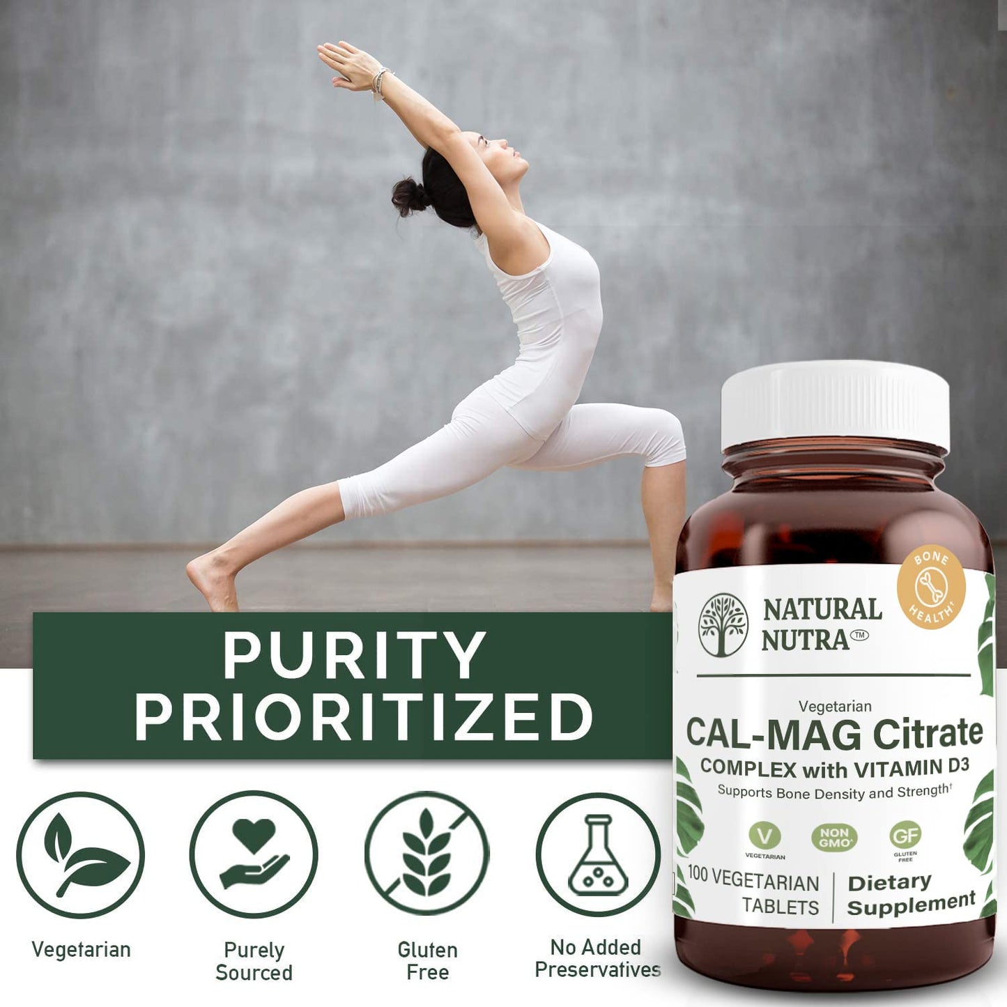Natural Nutra Cal-Mag Citrate with Vitamin D3 1000/500 mg Complex, 100 Tablets