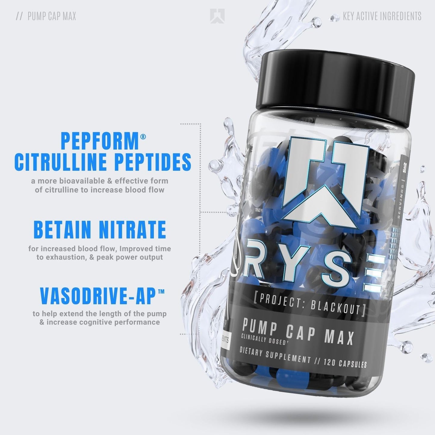 RYSE Up Supplements Project Blackout Pump Cap Max Capsules, 120 Count