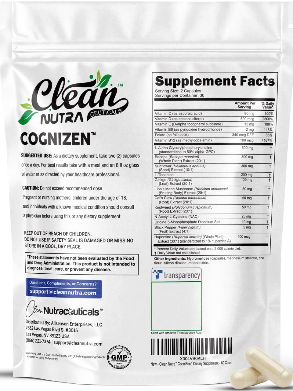 Clean Nutraceuticals Alpha GPC 600mg Supplement 60 Capsules