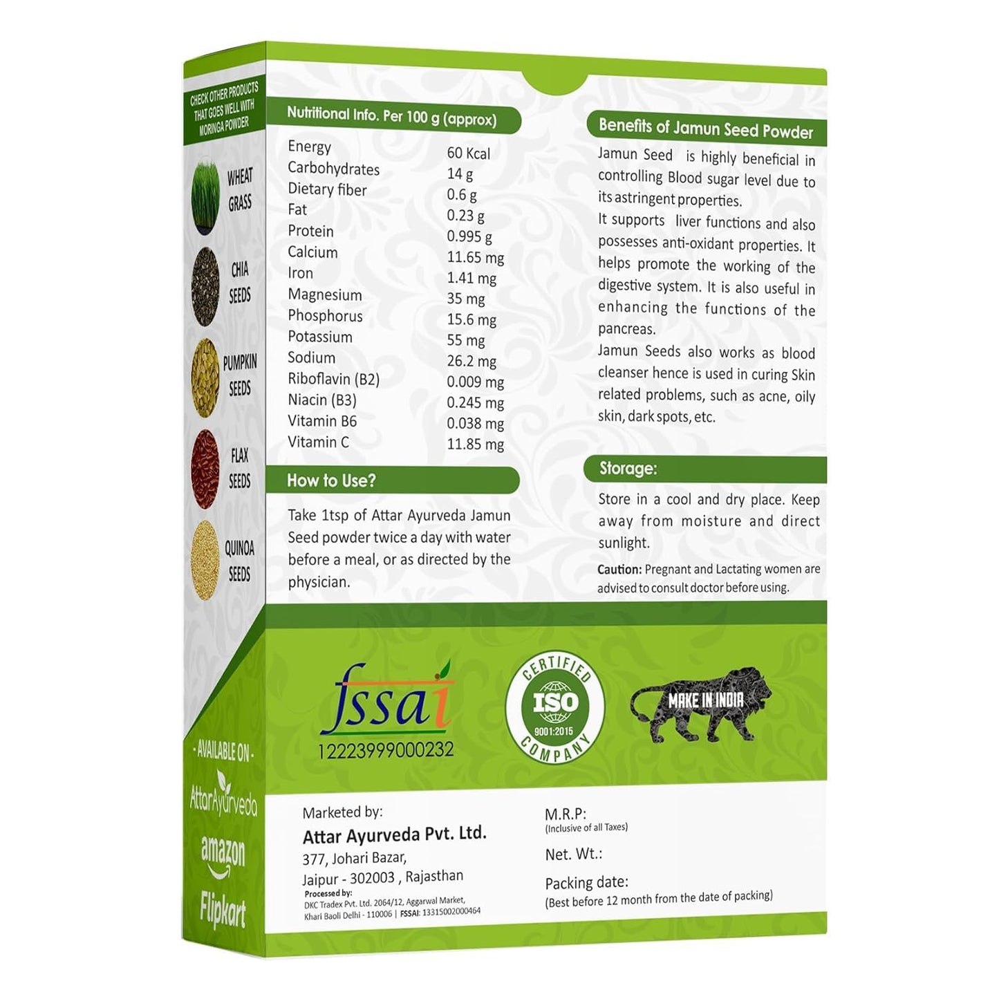ATTAR AYURVEDA Jamun Seed Powder, 250 Grams Pack