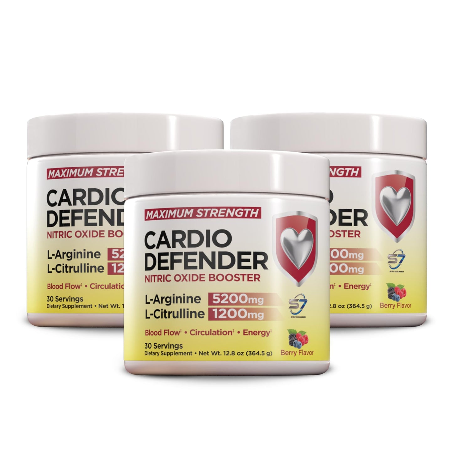 Cardio Defender 3 Pack L-Arginine 5200mg L-Citrulline 1200mg N-O Booster Powder 38.4