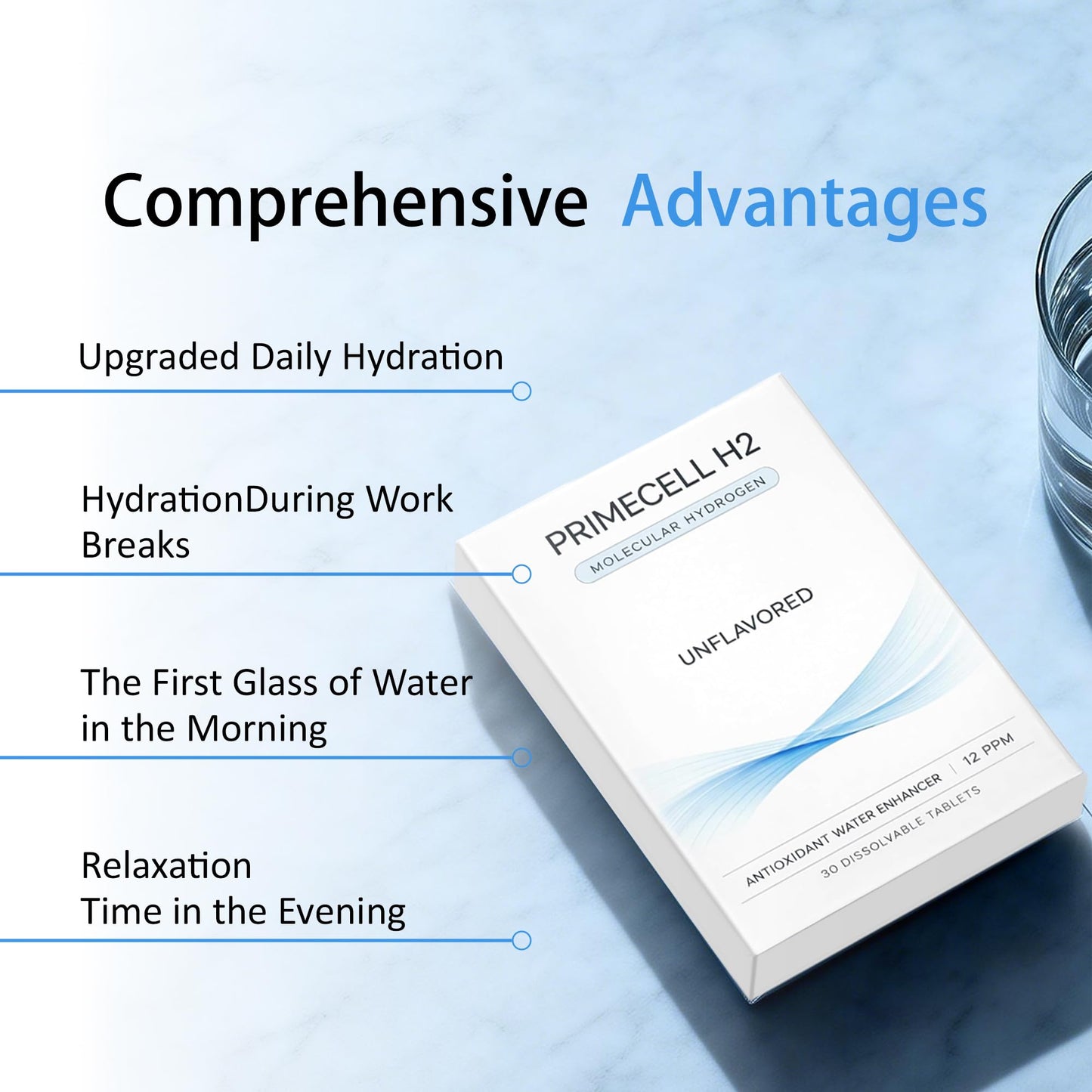 Qoenba PrimeCell H2 Molecular Hydrogen Water Tablets with Magnesium – Antioxidant & Cellular Health Support, 30 Tablets