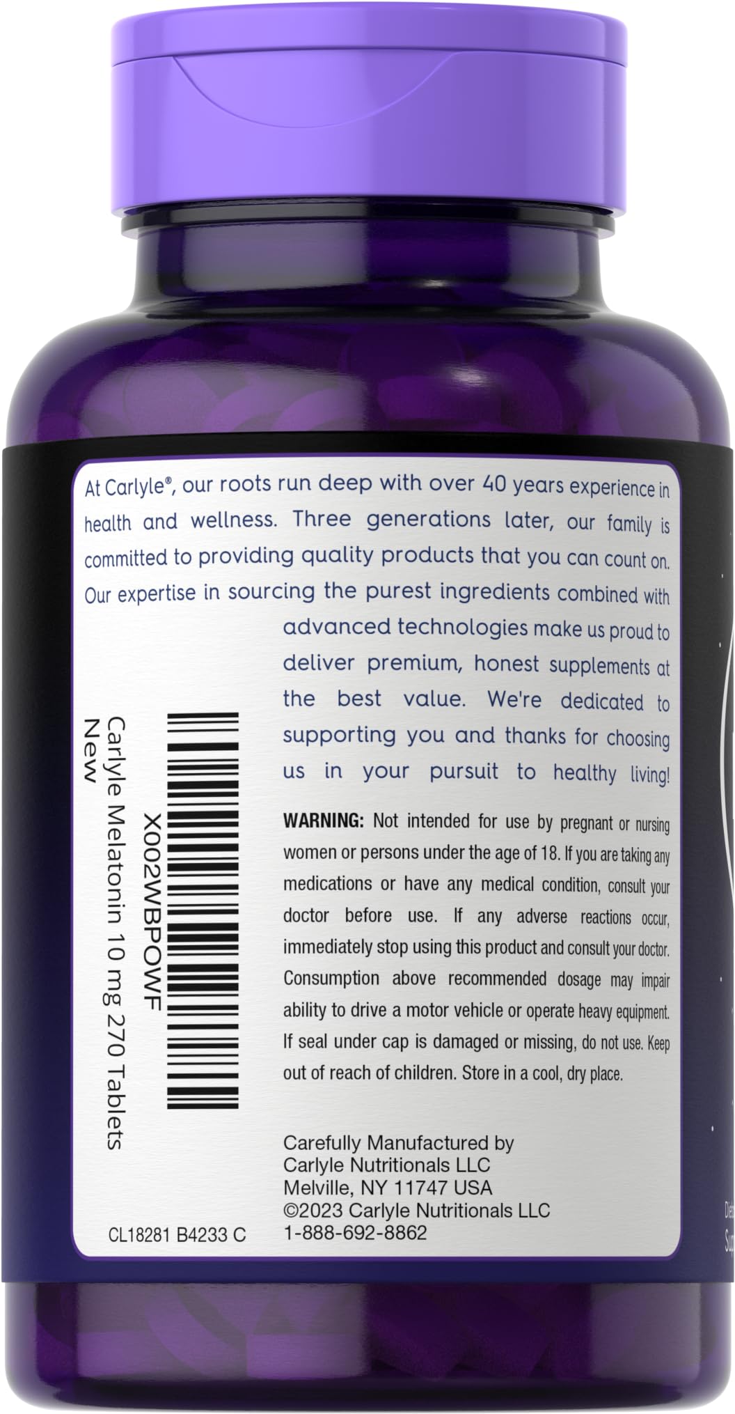 Carlyle Melatonin 10mg with L-Theanine Tablets, 270 Count