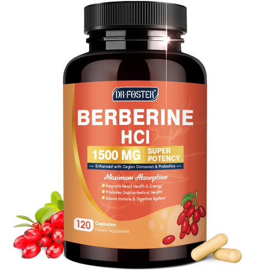 DRFOSTER Berberine HCL 1500mg Berberine Supplement with Ceylon Cinnamon, Magnesium & Probiotics, 120 Capsules