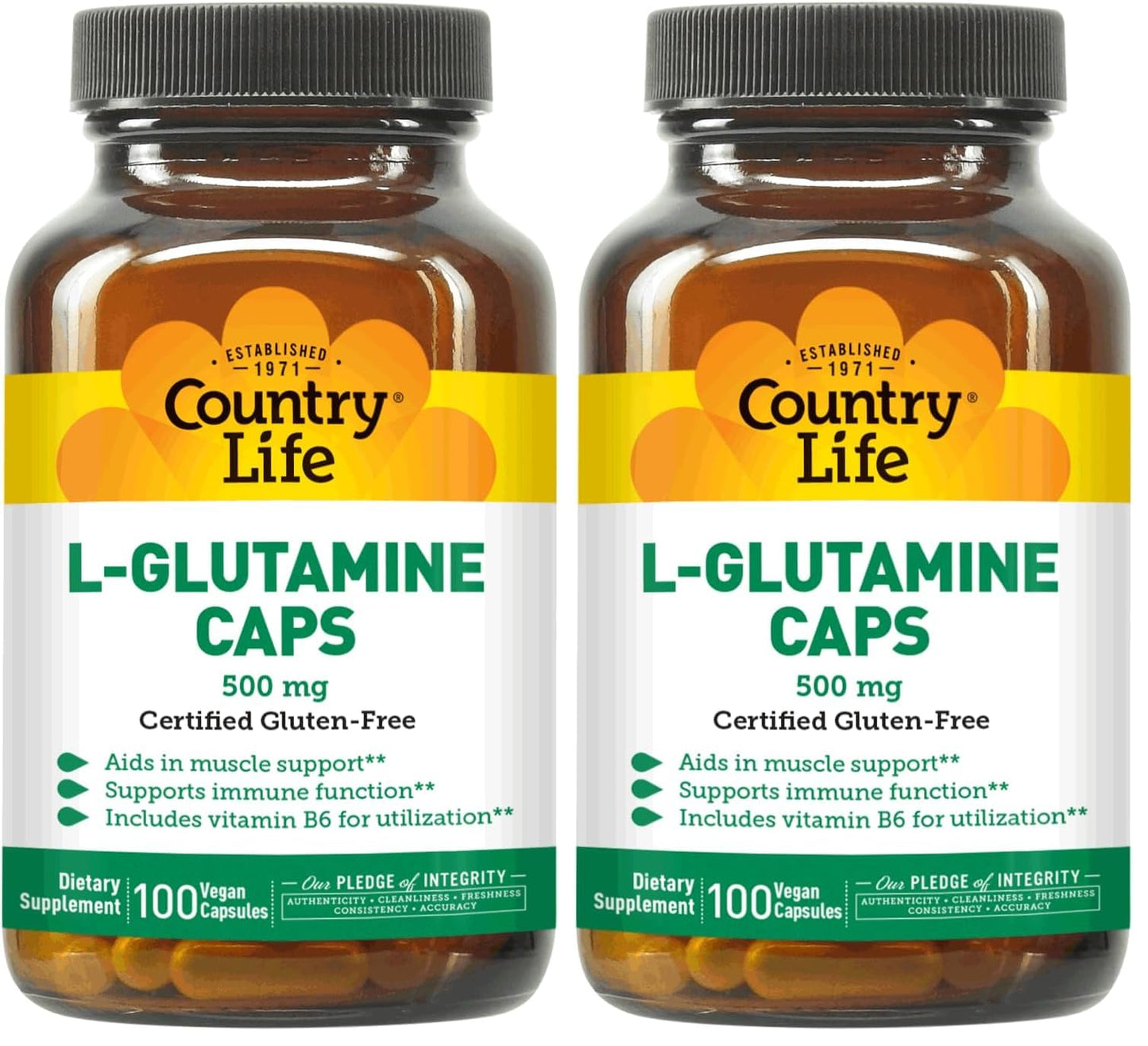 Country Life L-Glutamine 500 mg with B6 Capsule, 200 Capsules