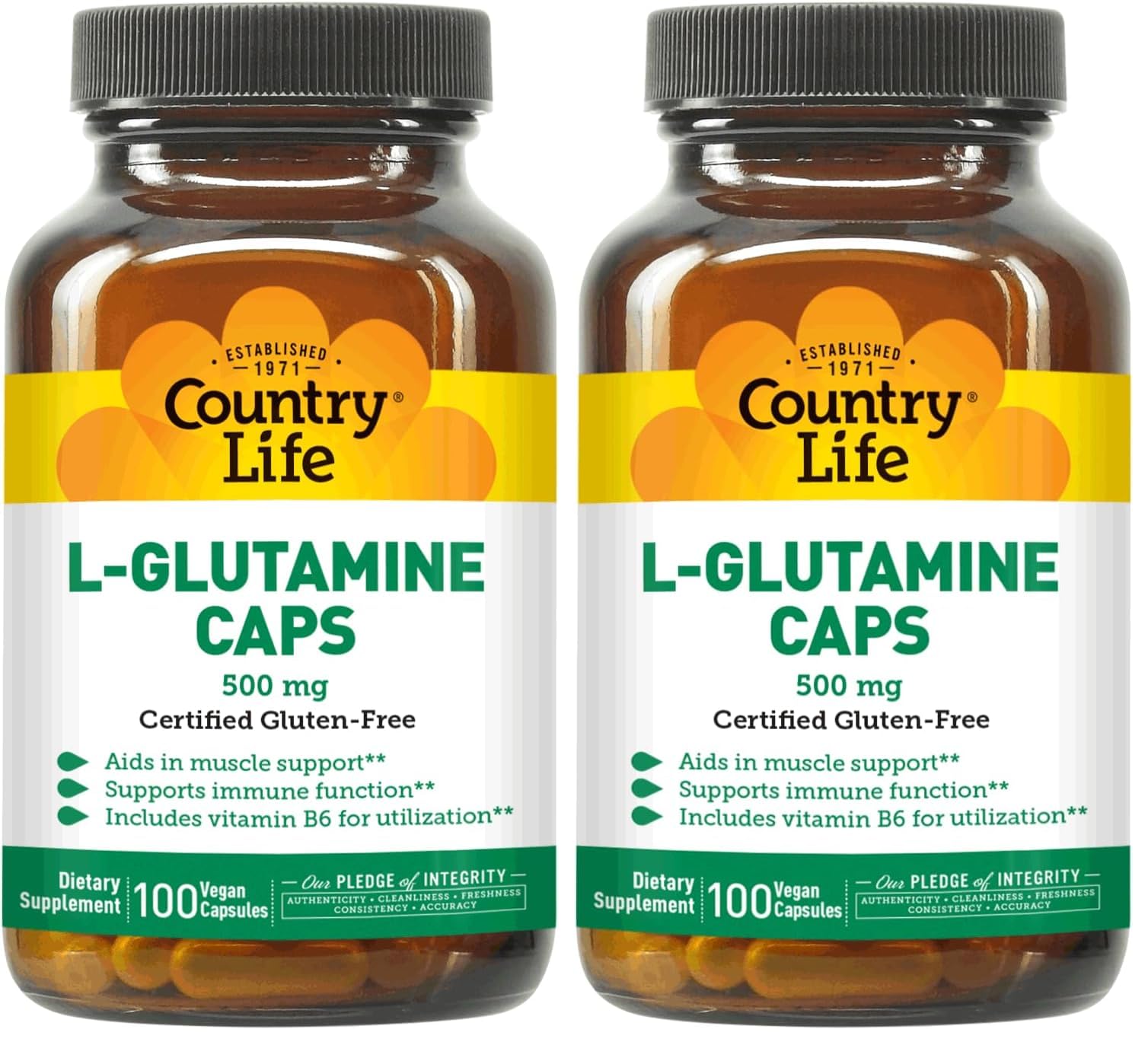 Country Life L-Glutamine 500 mg with B6 Capsule, 200 Capsules