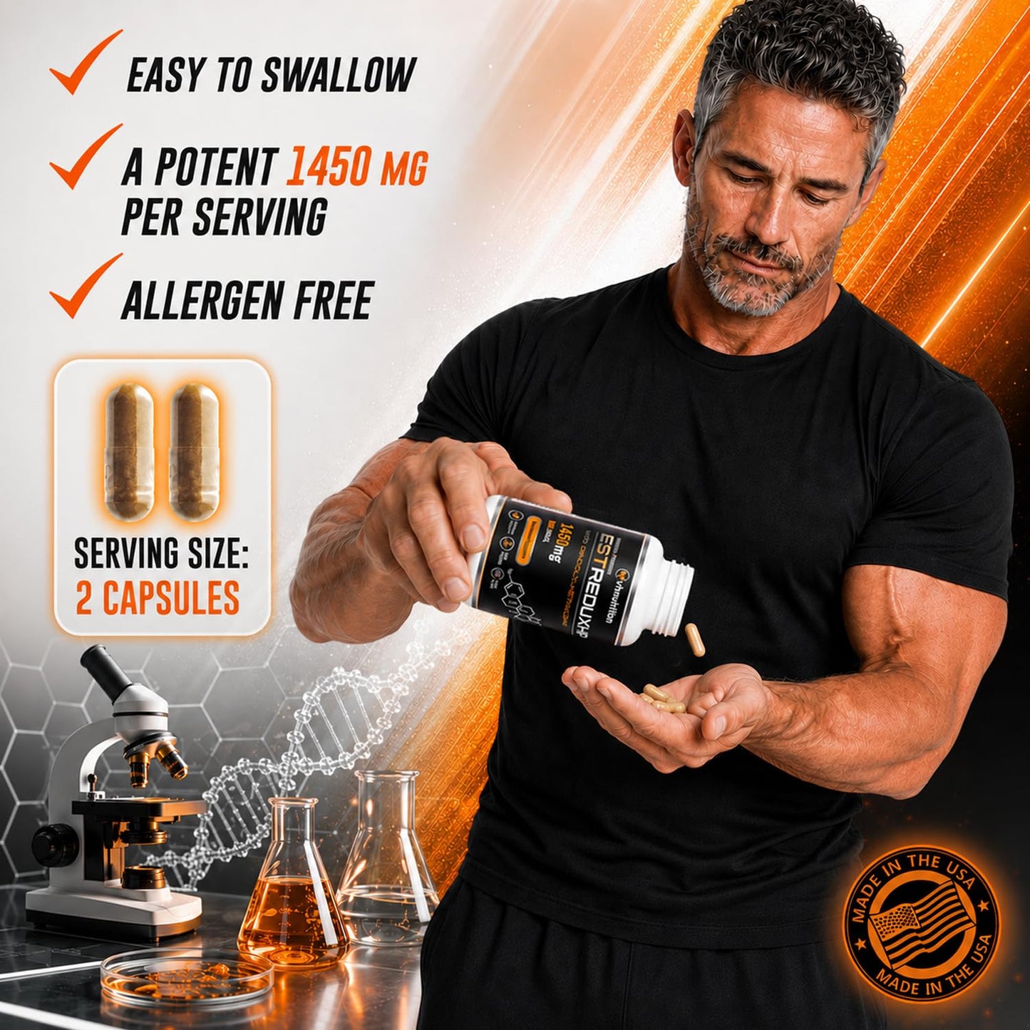VH Nutrition ESTREDUX HP - with DIM Estrogen Blocker for Men* 1450mg of Maximum Strength Hormone Support, Tongkat Ali, Ashwagandha Capsules 30