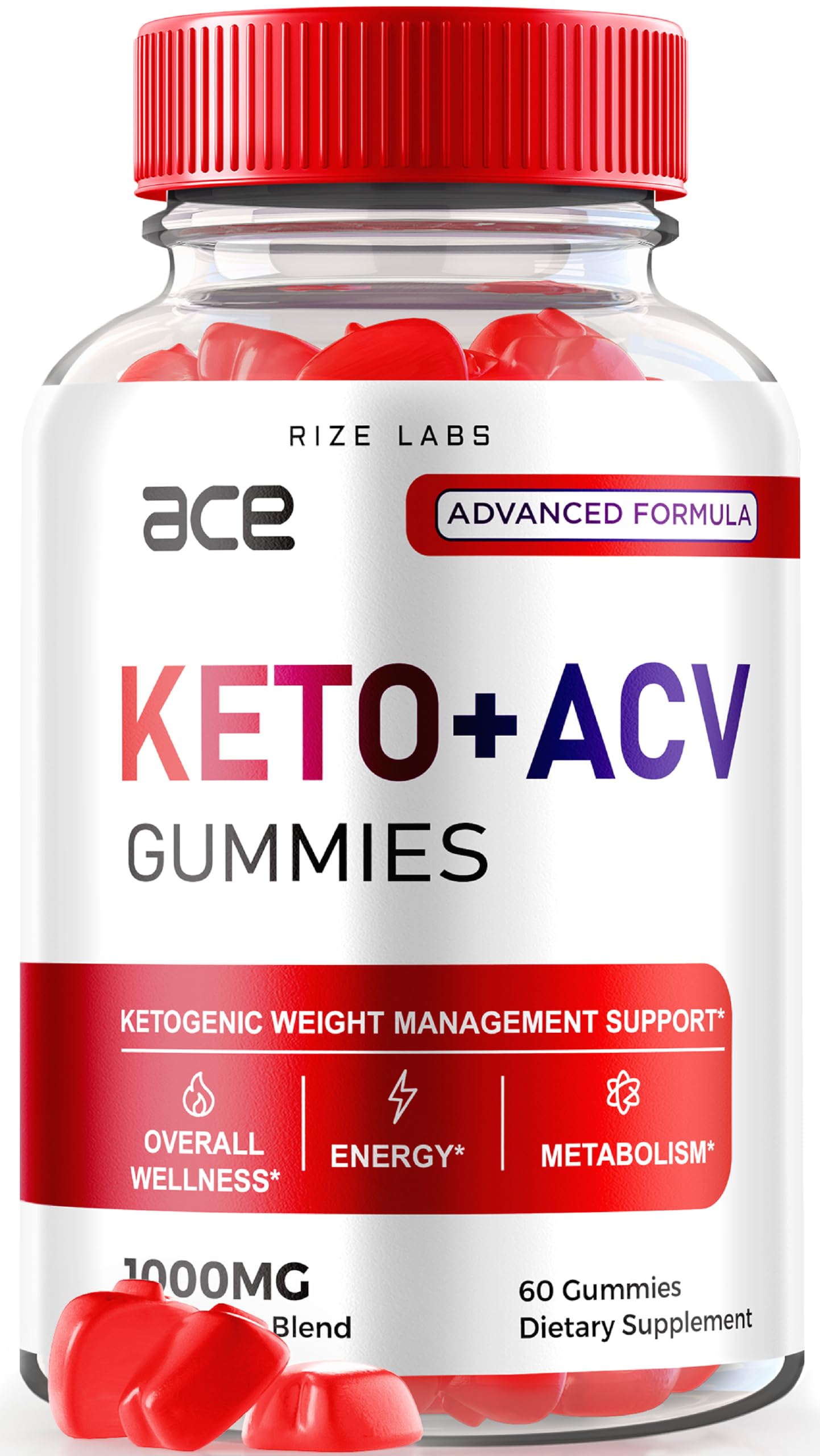 Rize Labs Ace Keto ACV Gummies, Advanced Weight Loss 1000mg, Apple Cider Vinegar Supplement, 60 Gummies