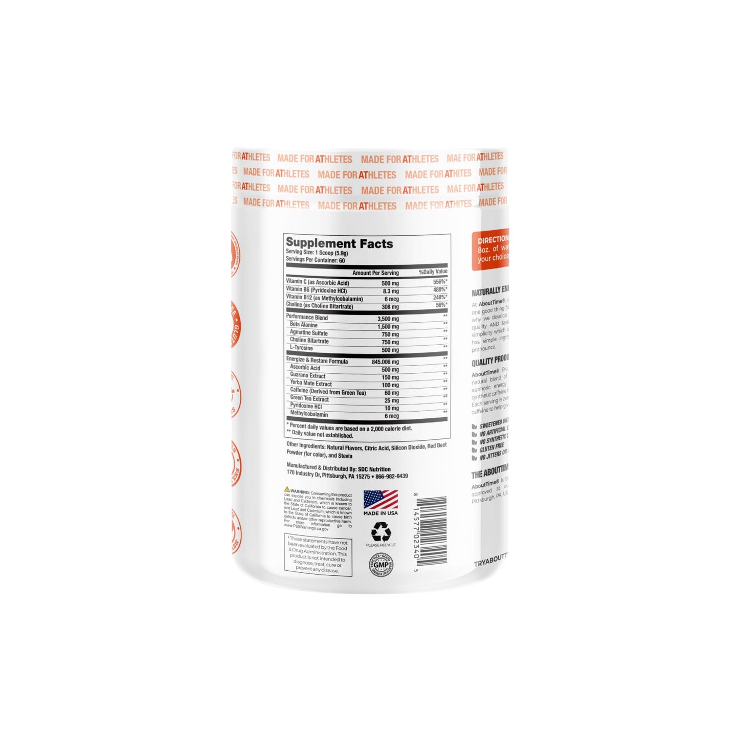 About Time Pre Workout Energy + Focus Watermelon Powder 12.4 oz