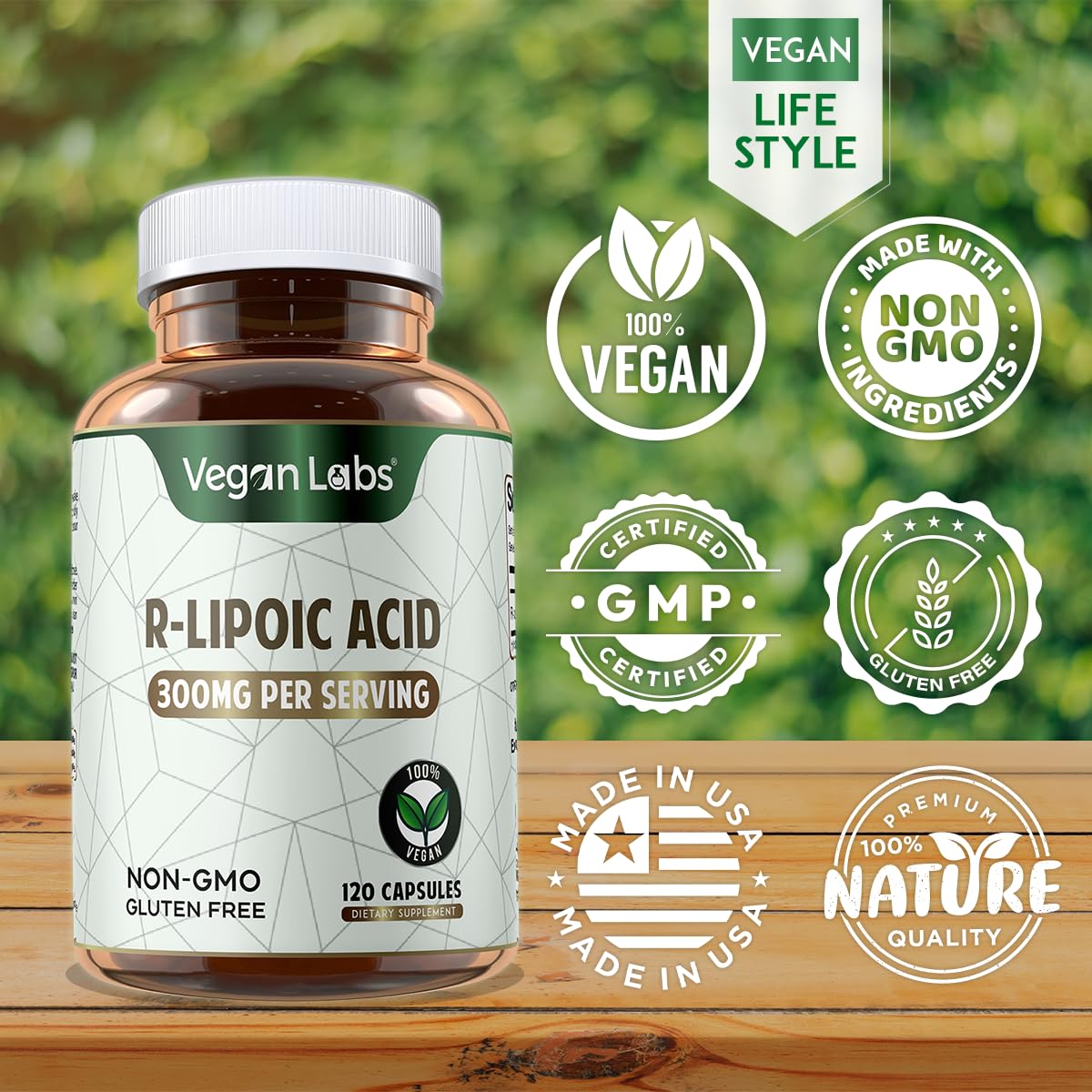 Vegan Labs R-Lipoic Acid 300MG Capsules 120 Count