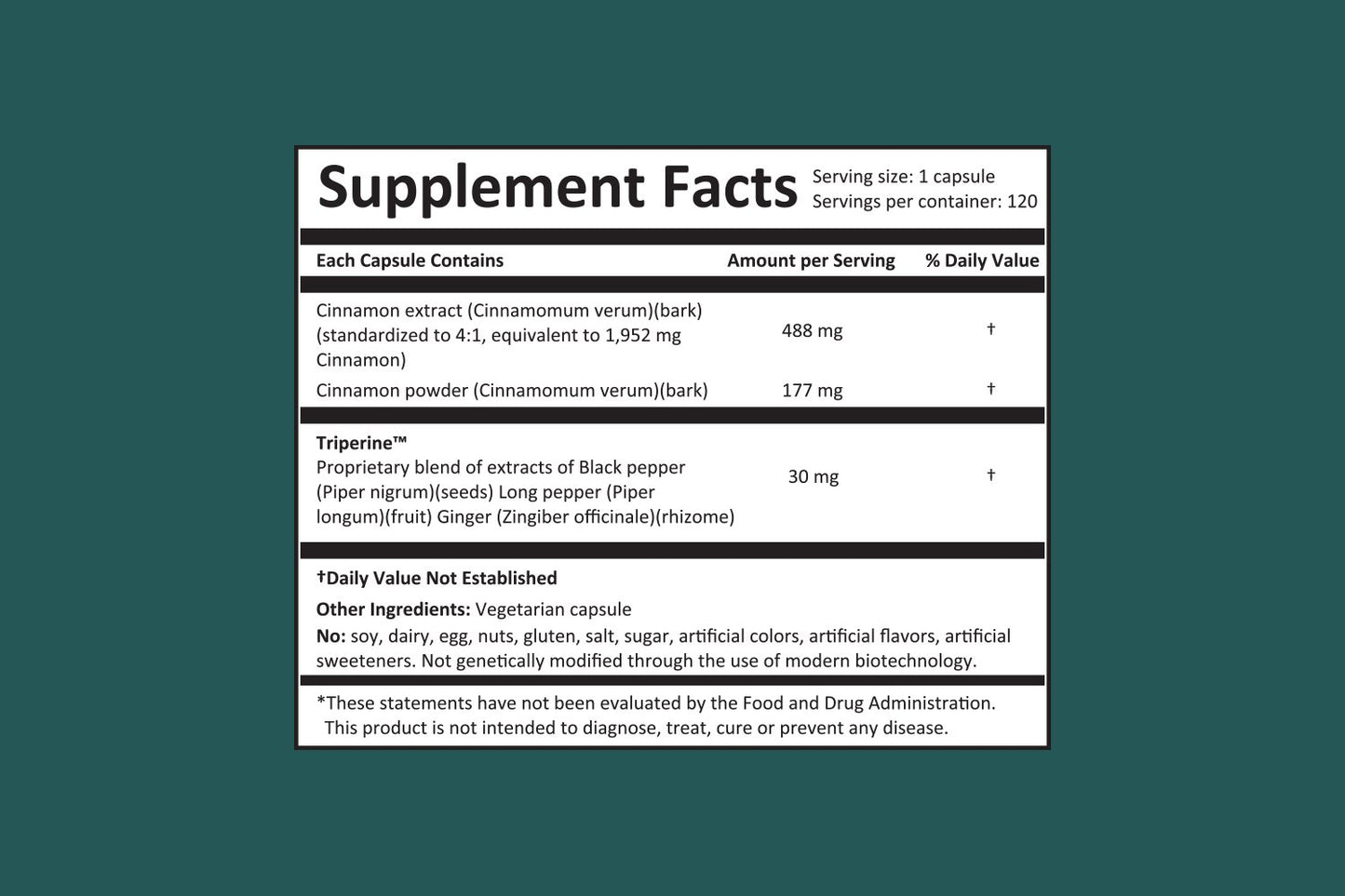 Harmony Nutraceuticals Cinnamon - Superior Ceylon Capsules, 120 Count