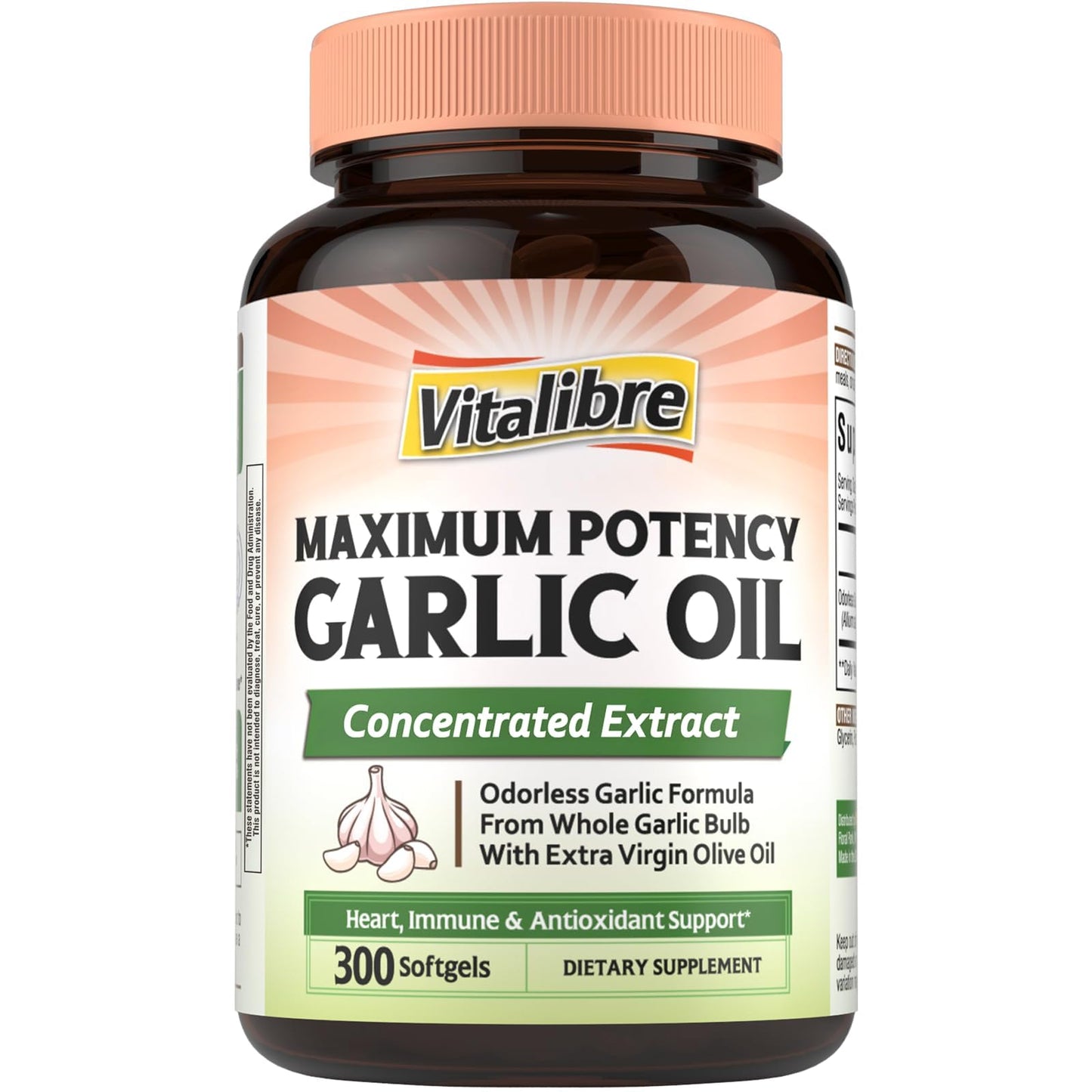 Vitalibre Odorless Garlic Oil Maximum Potency Concentrated Extract Softgels 300