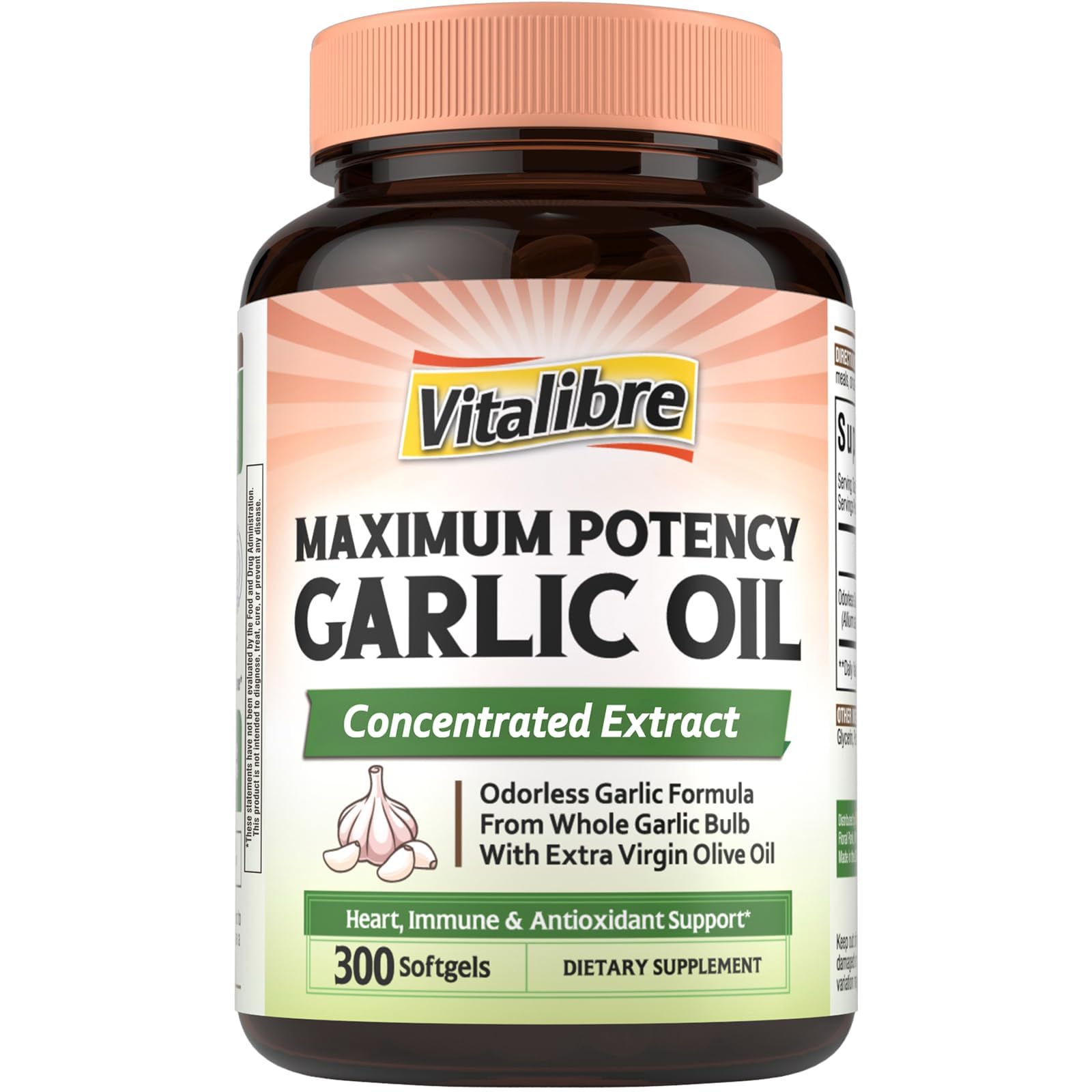 Vitalibre Odorless Garlic Oil Maximum Potency Concentrated Extract Softgels 300