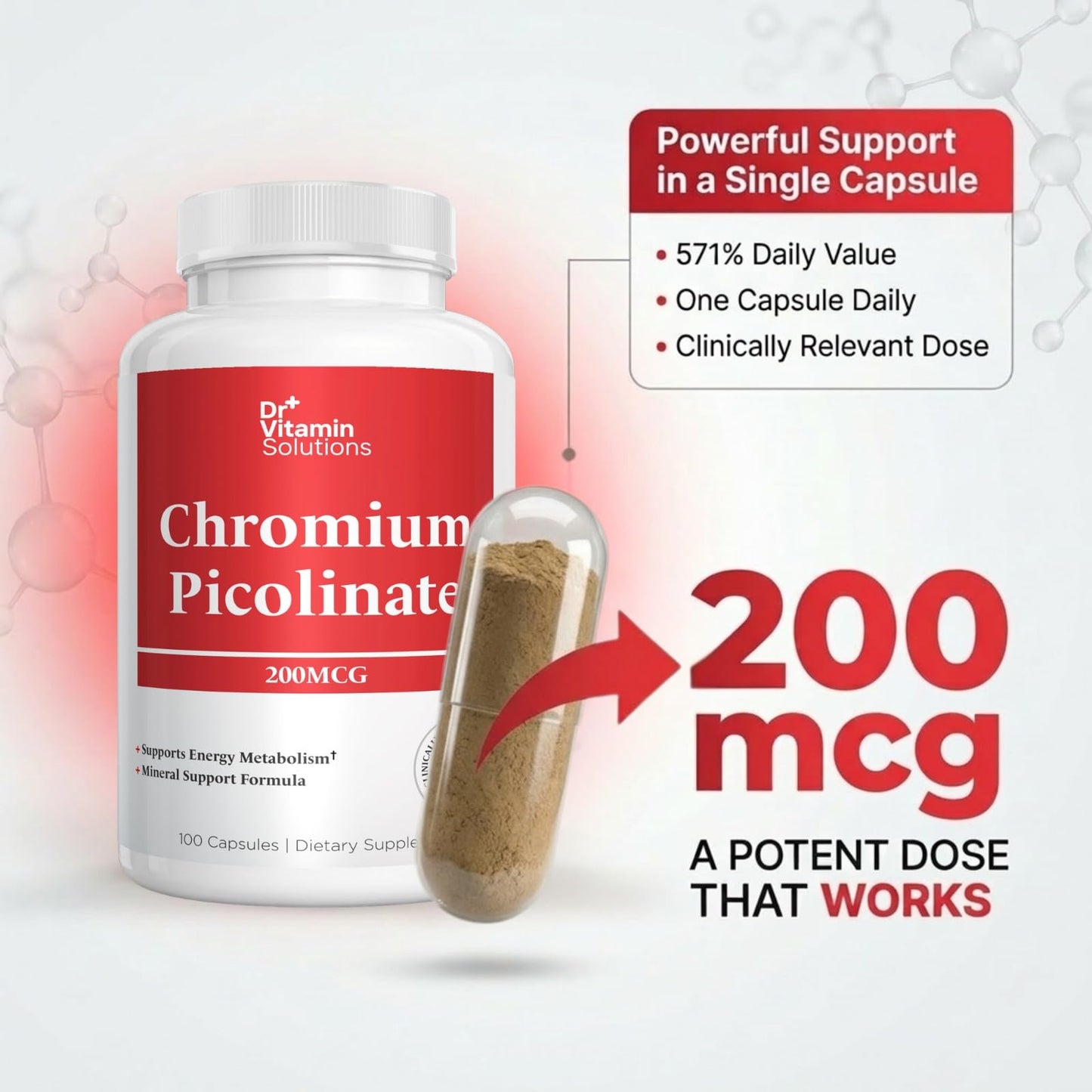 DR VITAMIN SOLUTIONS Chromium Picolinate 200 mcg Capsule, 1 Capsule