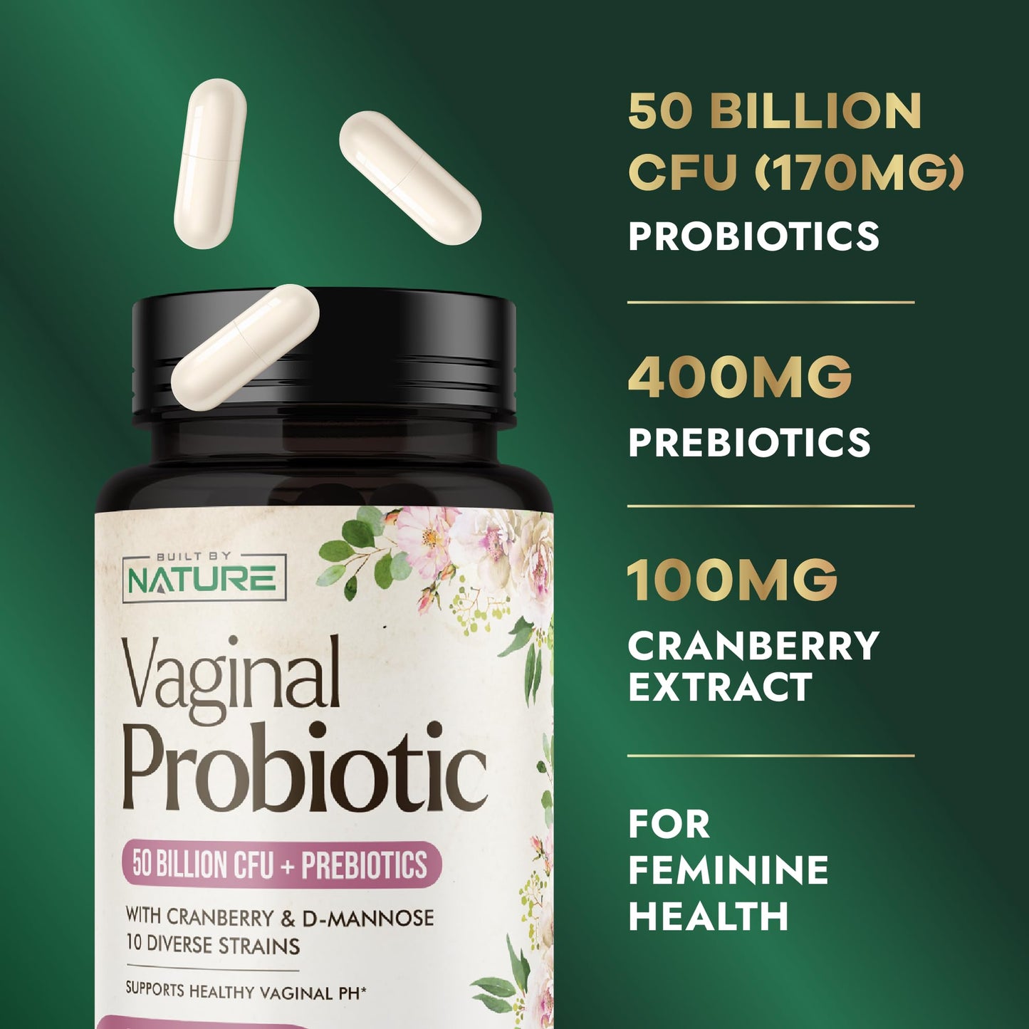 Built by Nature Vaginal Probiotics for Women Capsules 60 Count