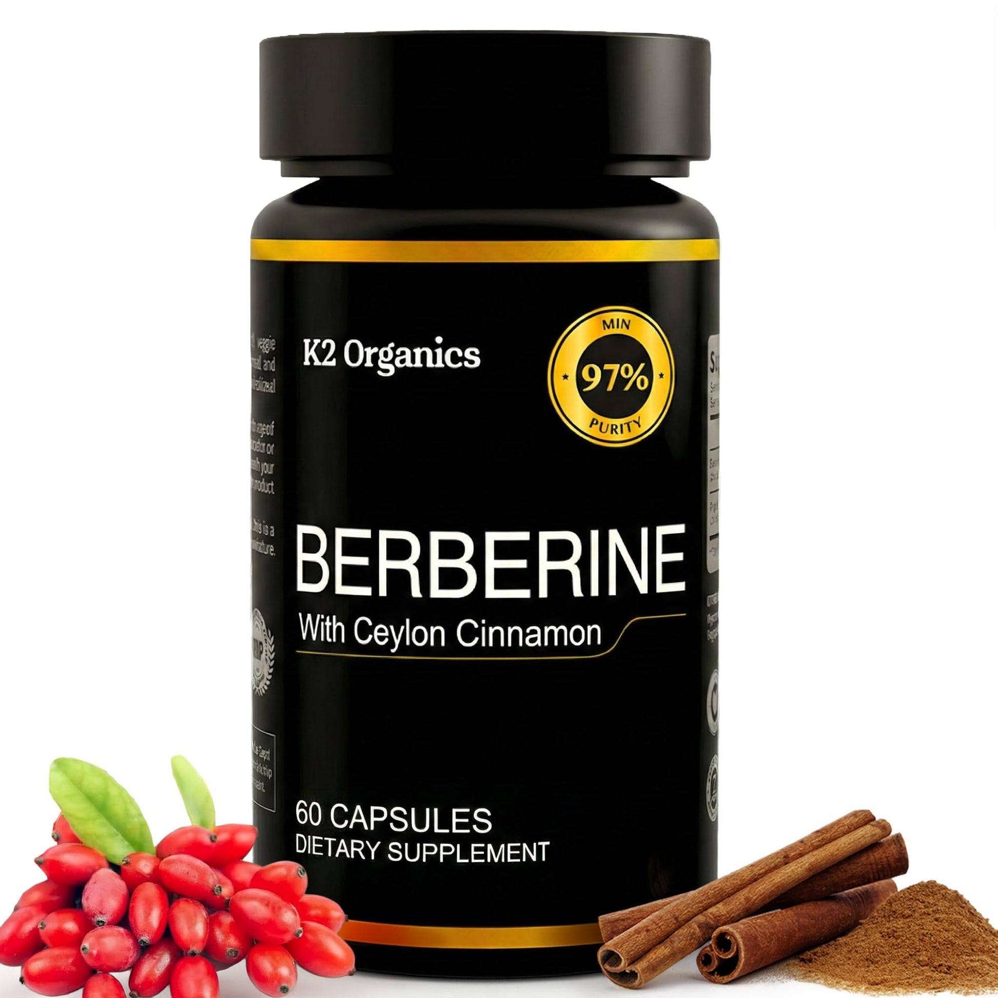 K2 Organics Berberine with Ceylon Cinnamon 1200mg Capsule, 60 Count