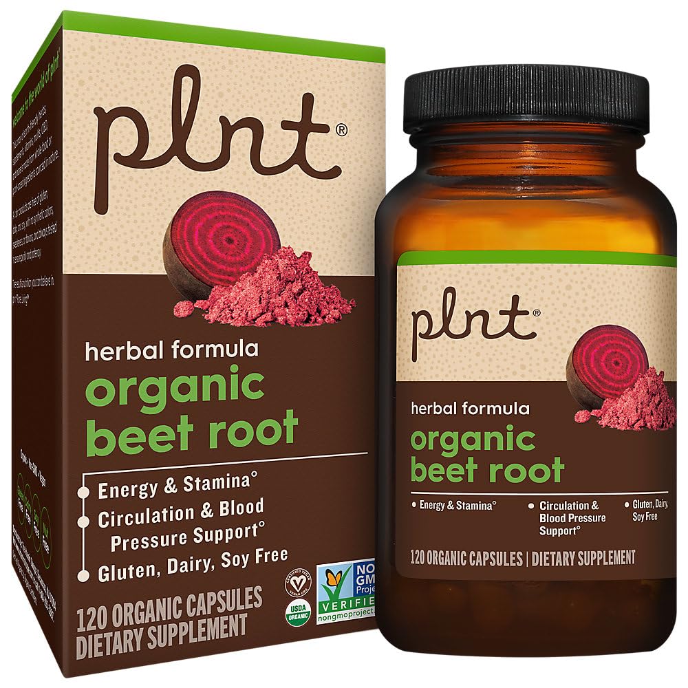 plnt Organic Beet Root for Circulation & Blood Pressure Support 1000 mg Vegetarian Capsules, 120 Count