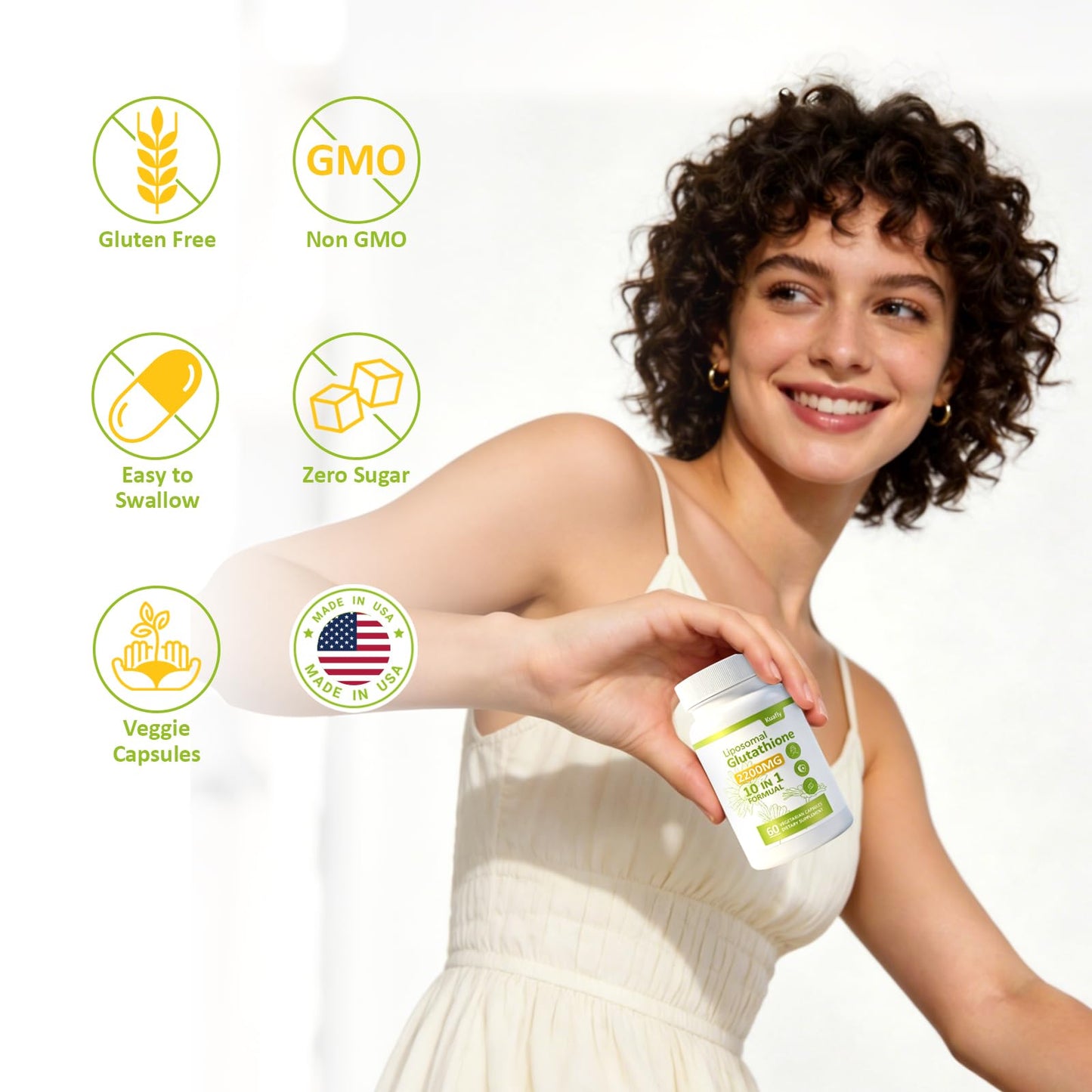 KUAFLY Liposomal Glutathione 2200 MG per Serving, 10-in-1 Comprehensive Formula with Vitamin C, Alpha-Lipoic Acid, Resveratrol, Milk Thistle, Non-GMO Nutritional Supplement, 180 Capsules