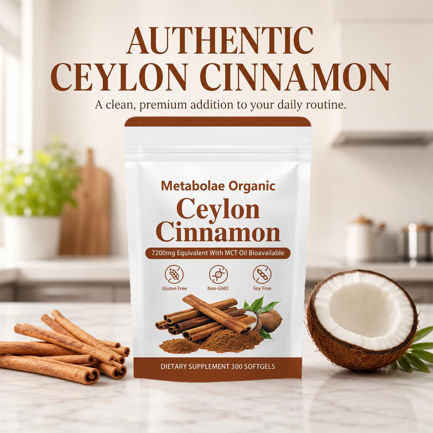 Metabolae Organic Ceylon Cinnamon Softgels, 300 Count