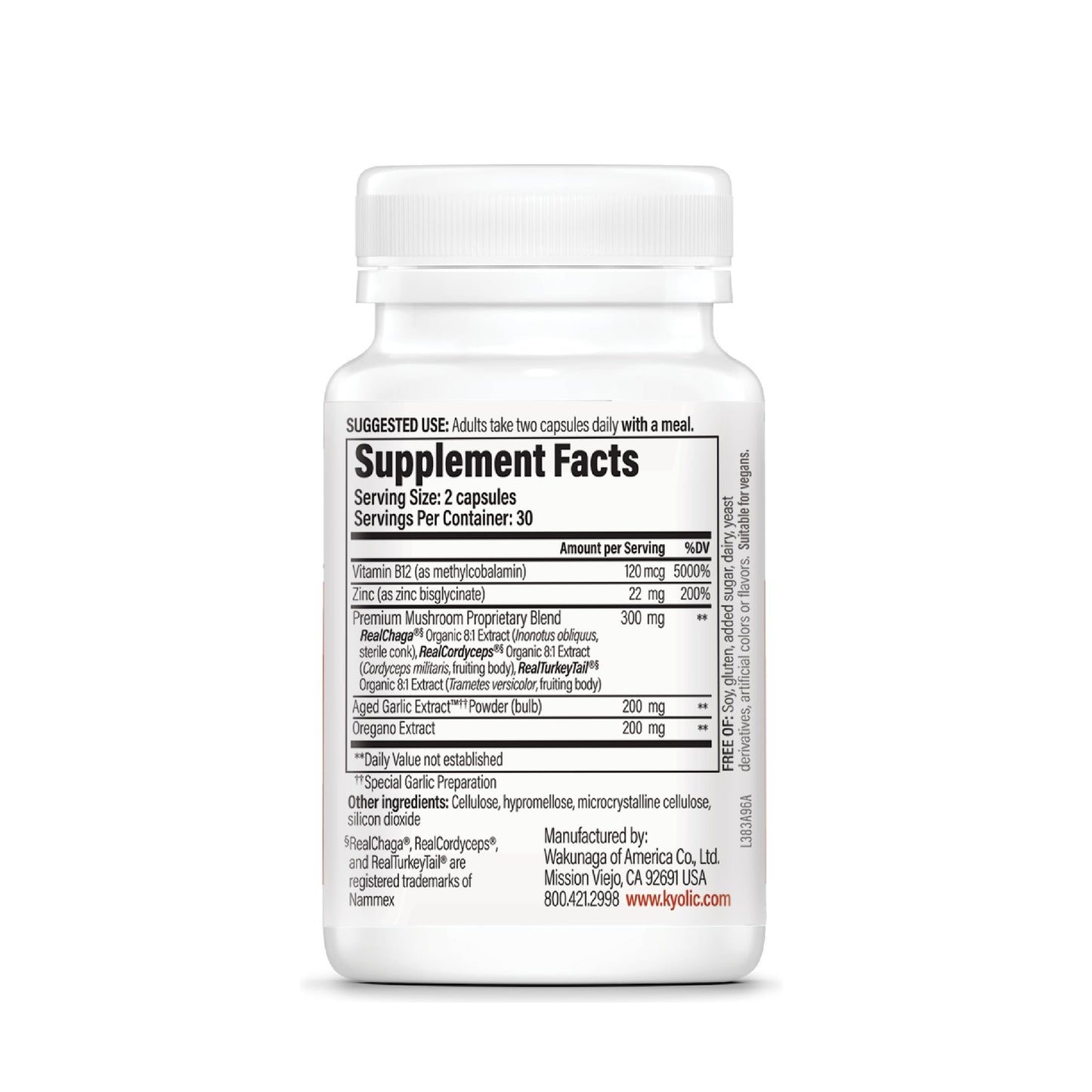 Kyolic Immune Mushrooms+ Mushroom & Herbal Dietary Supplement Capsules, 60 Count