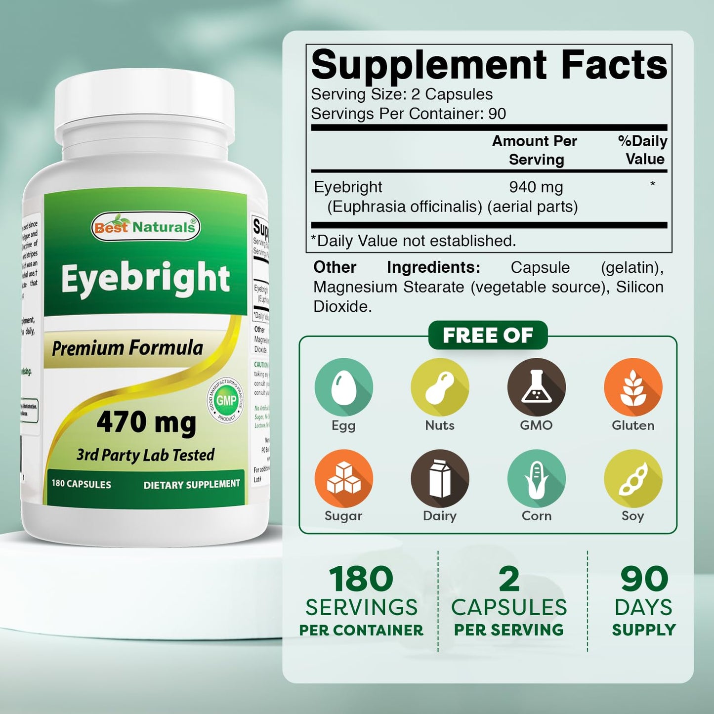 Best Naturals Eyebright 470 mg Capsules, 360 Count