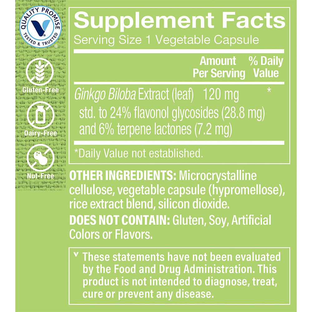 The Vitamin Shoppe Ginkgo Biloba 120 mg - Memory Support, Mental Clarity & Circulation, Standardized Extract Vegetarian Capsules, 240 Count