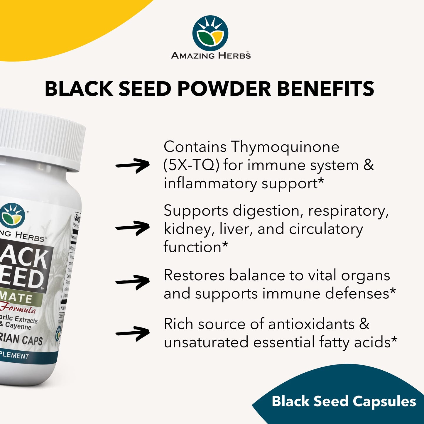 Amazing Herbs Whole Spectrum Black Seed Ultimate Capsules, 100 Count