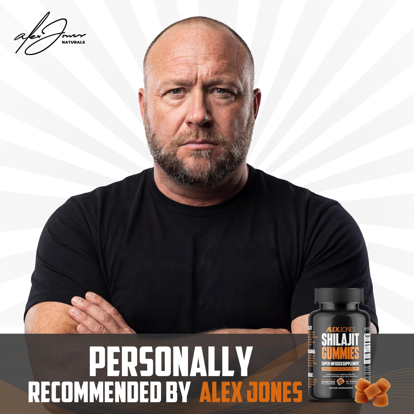 Alex Jones Naturals Shilajit Gummies for Men, Ashwagandha, Sea Moss & CoQ10 60 Gummies