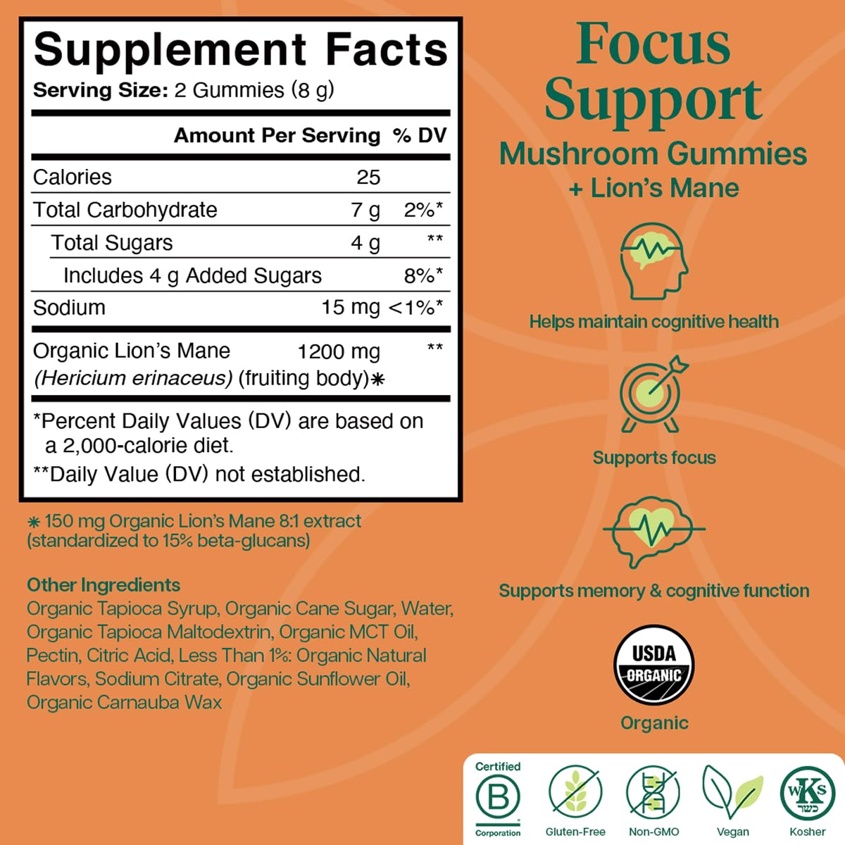 Charlotte's Web Focus Support Mushroom Gummies with Lion's Mane, 60 Gummies