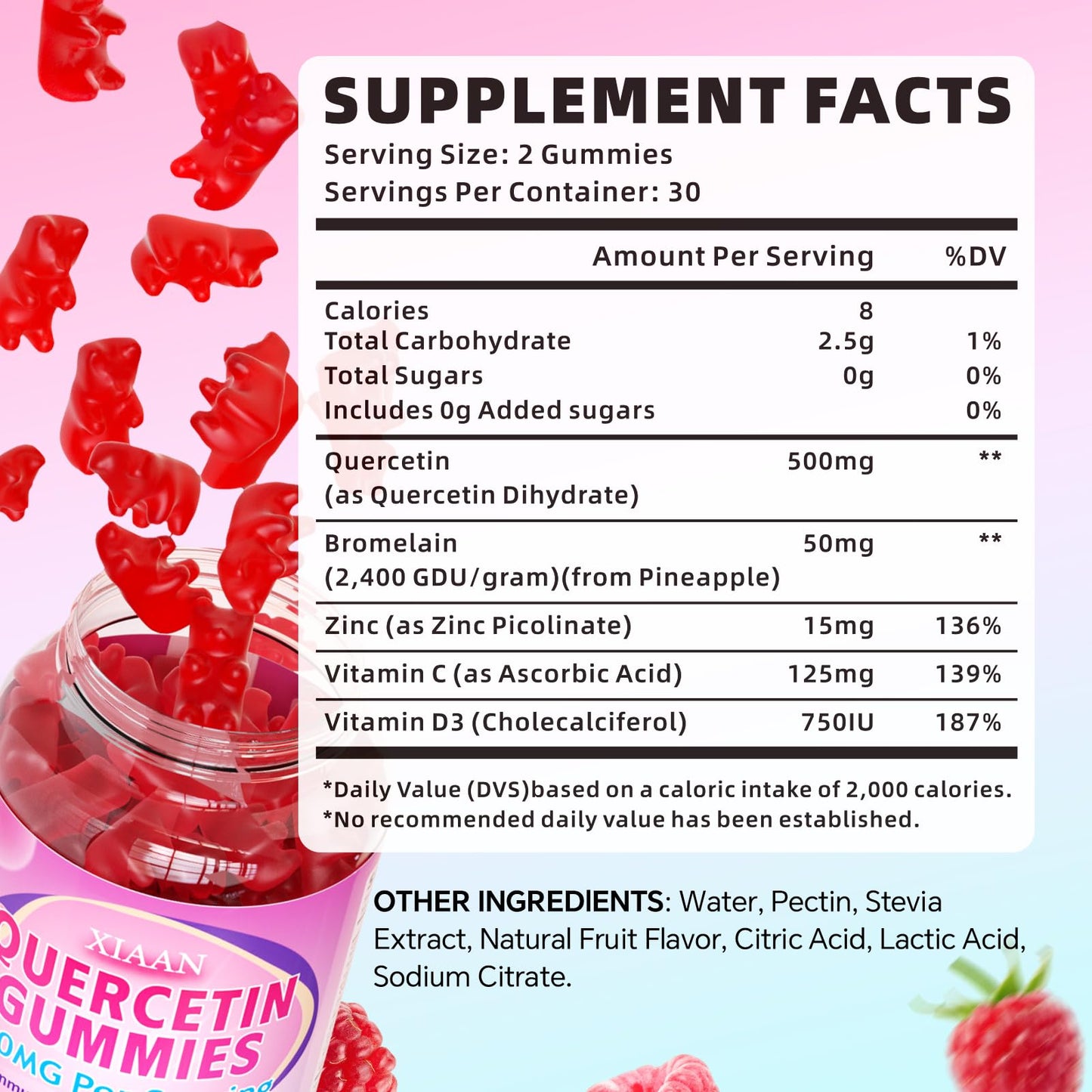 XIAAN Quercetin Gummies 500mg, 120 Count
