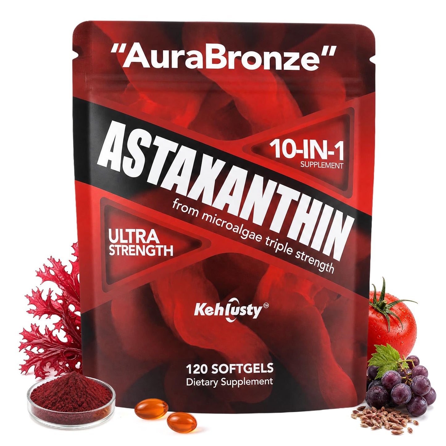KEHLUSTY Astaxanthin 12mg 10-in-1 Ultra Strength Softgels, 120 Count