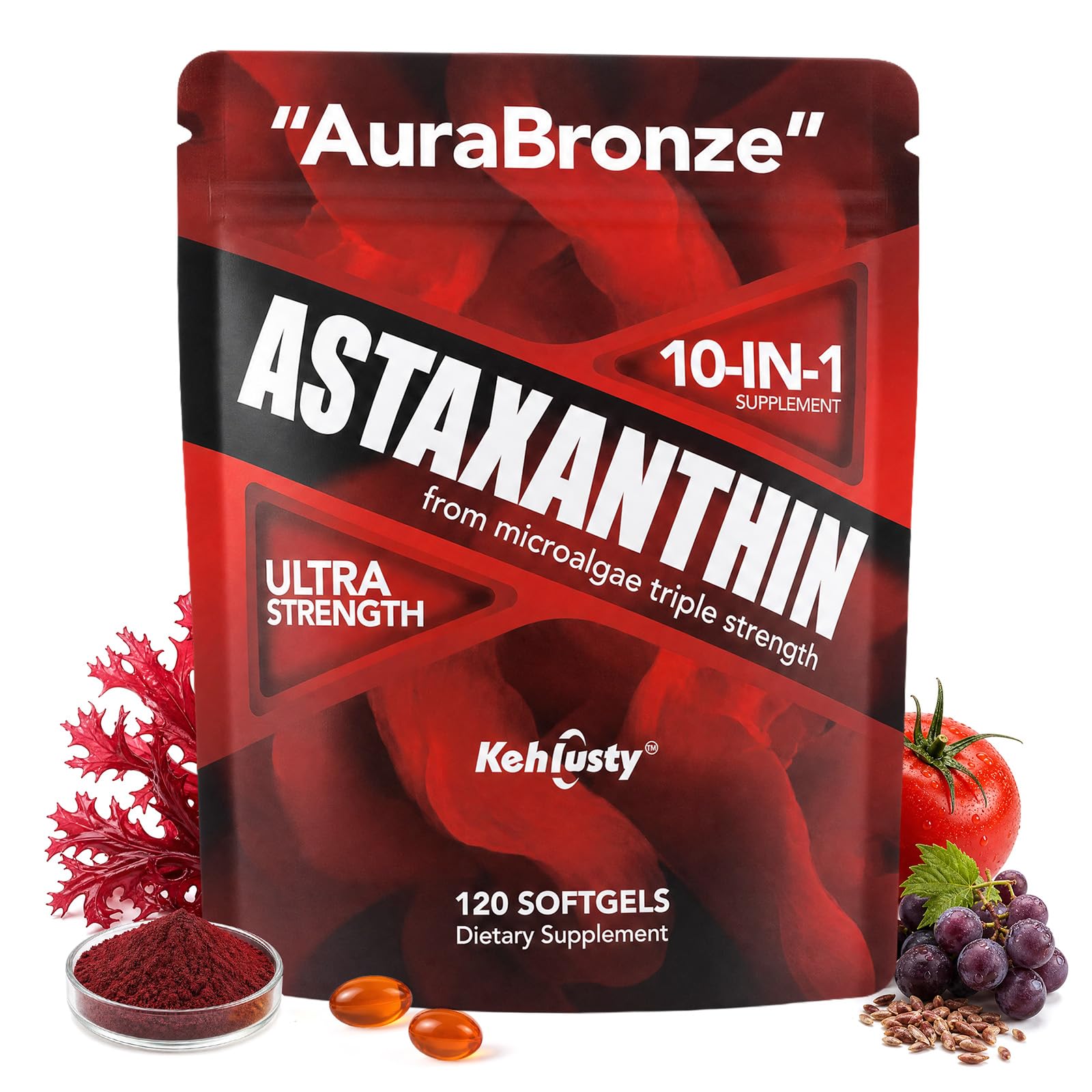 KEHLUSTY Astaxanthin 12mg 10-in-1 Ultra Strength Softgels, 120 Count