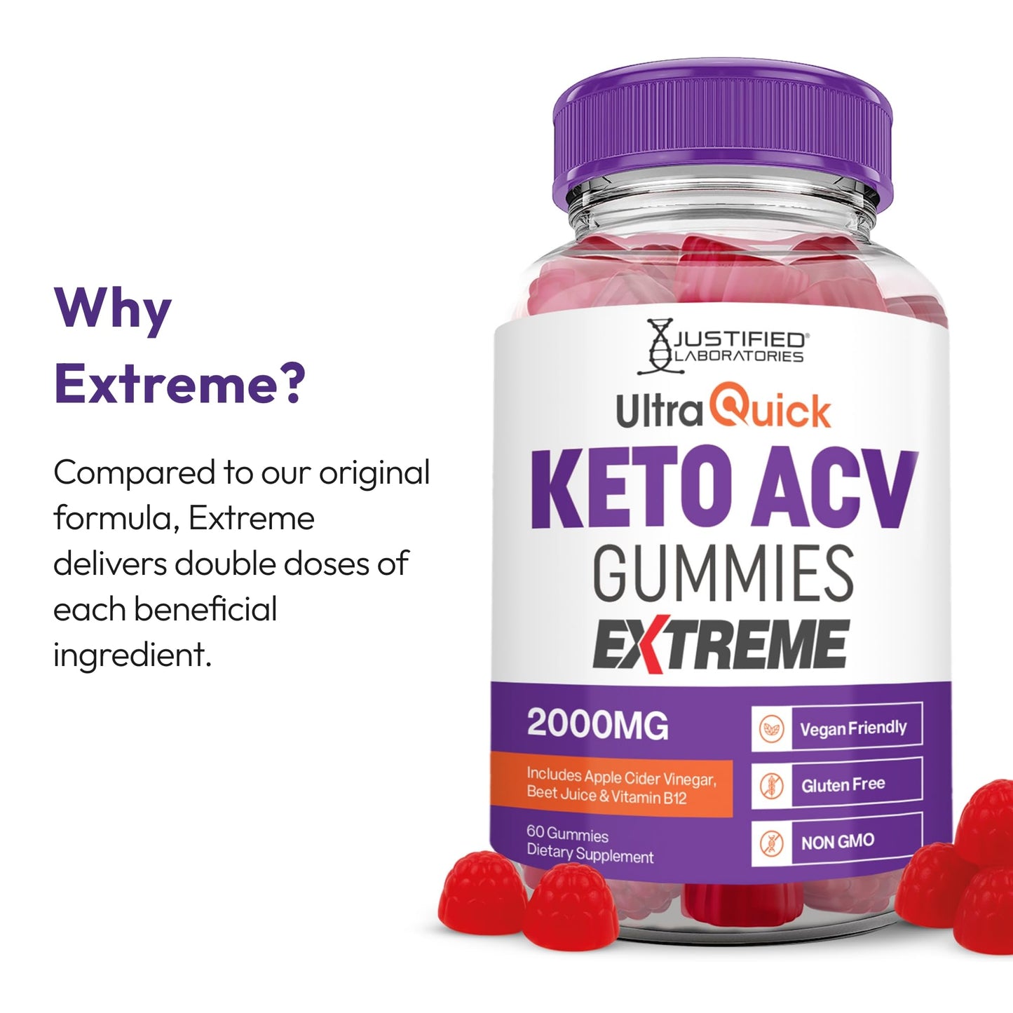 Justified Laboratories Ultra Quick Keto ACV Gummies Extreme (2000 mg) Gummies 60 Count