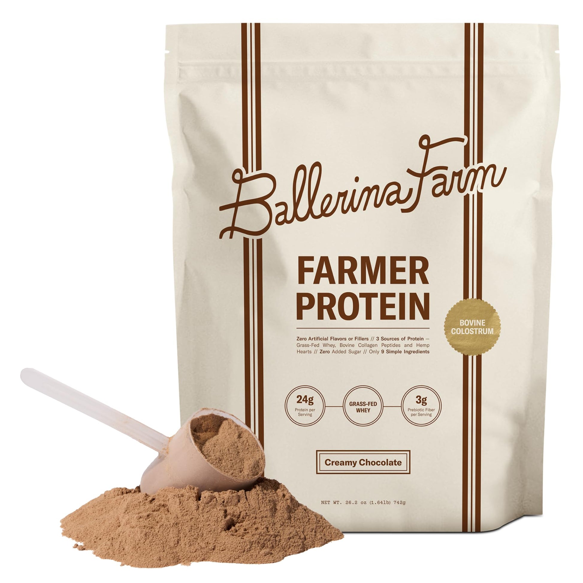 Ballerina Farm Grass Fed Whey Protein Powder Creamy Chocolate, 20 Servings