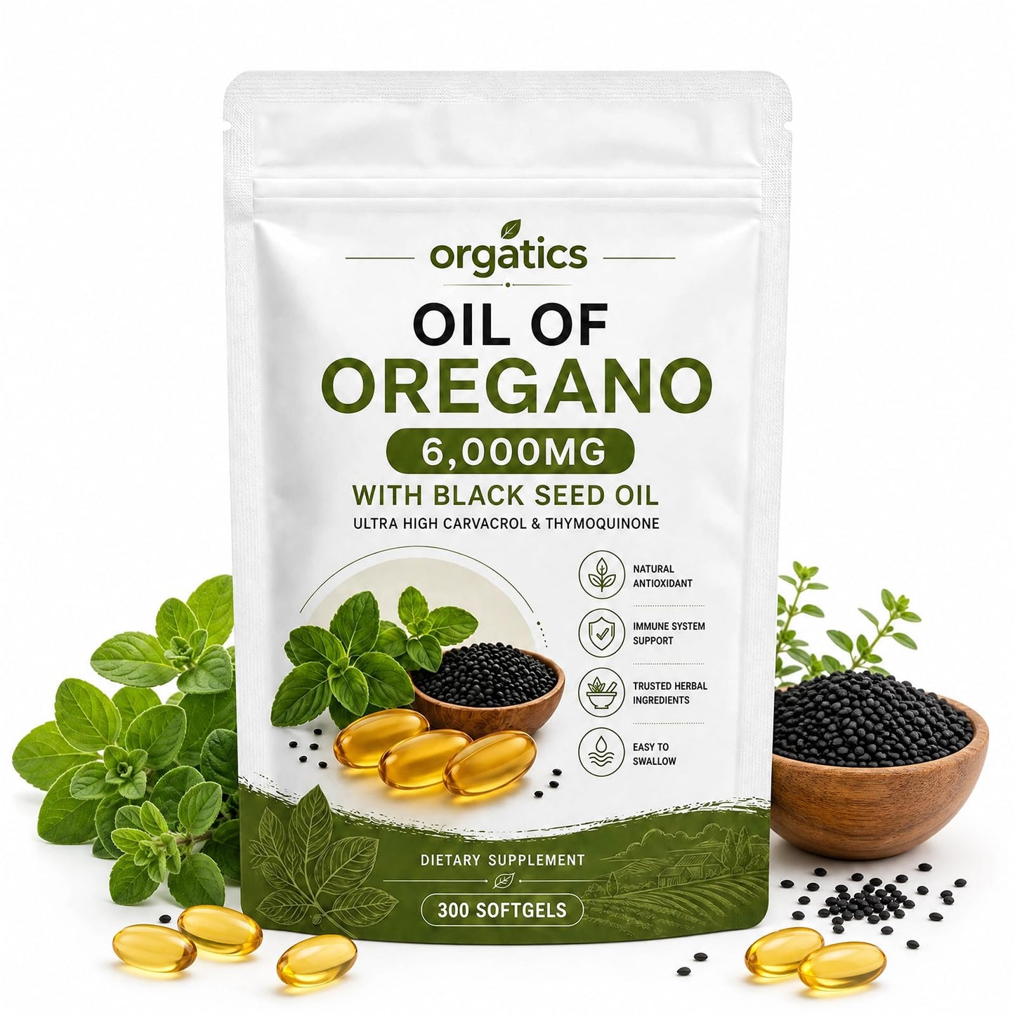 Zyvoxen Orgatics Oregano & Black Seed Softgels, 1 Count