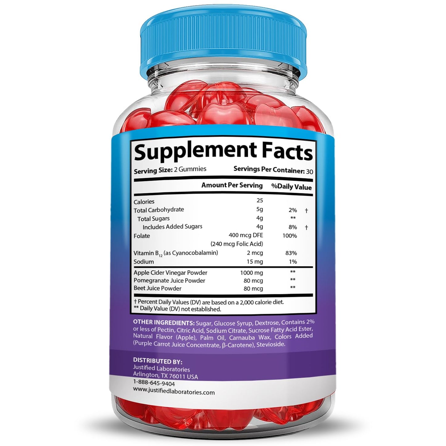 Justified Laboratories Apple Cider Vinegar Gummies 1000MG, 300 Count