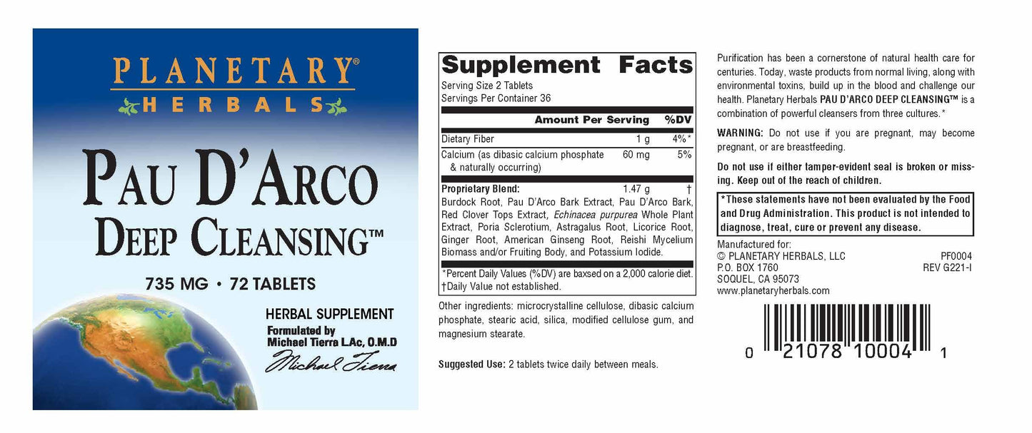 Planetary Herbals PAU D'Arco 735 mg Tablets, 72 Tablets
