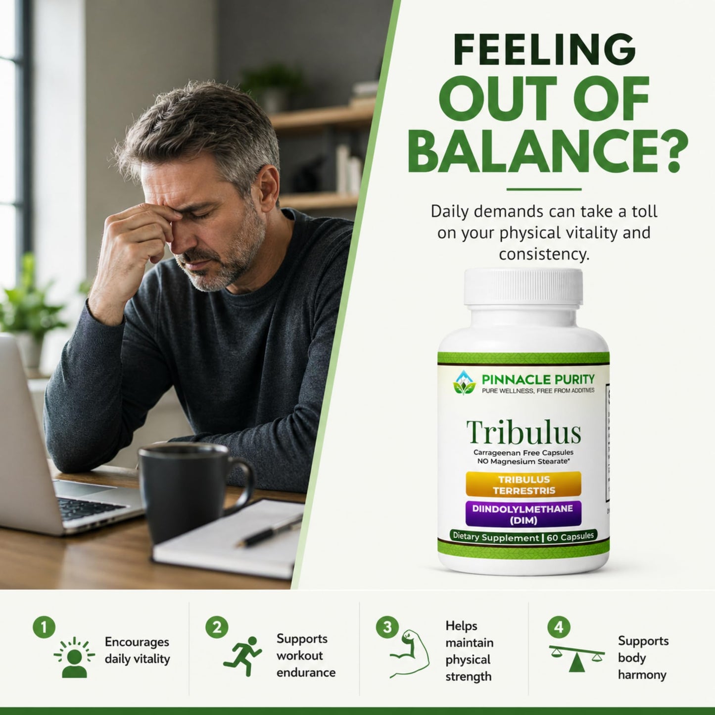 Pinnacle Purity Tribulus Terrestris and DIM Capsules, 60 Count