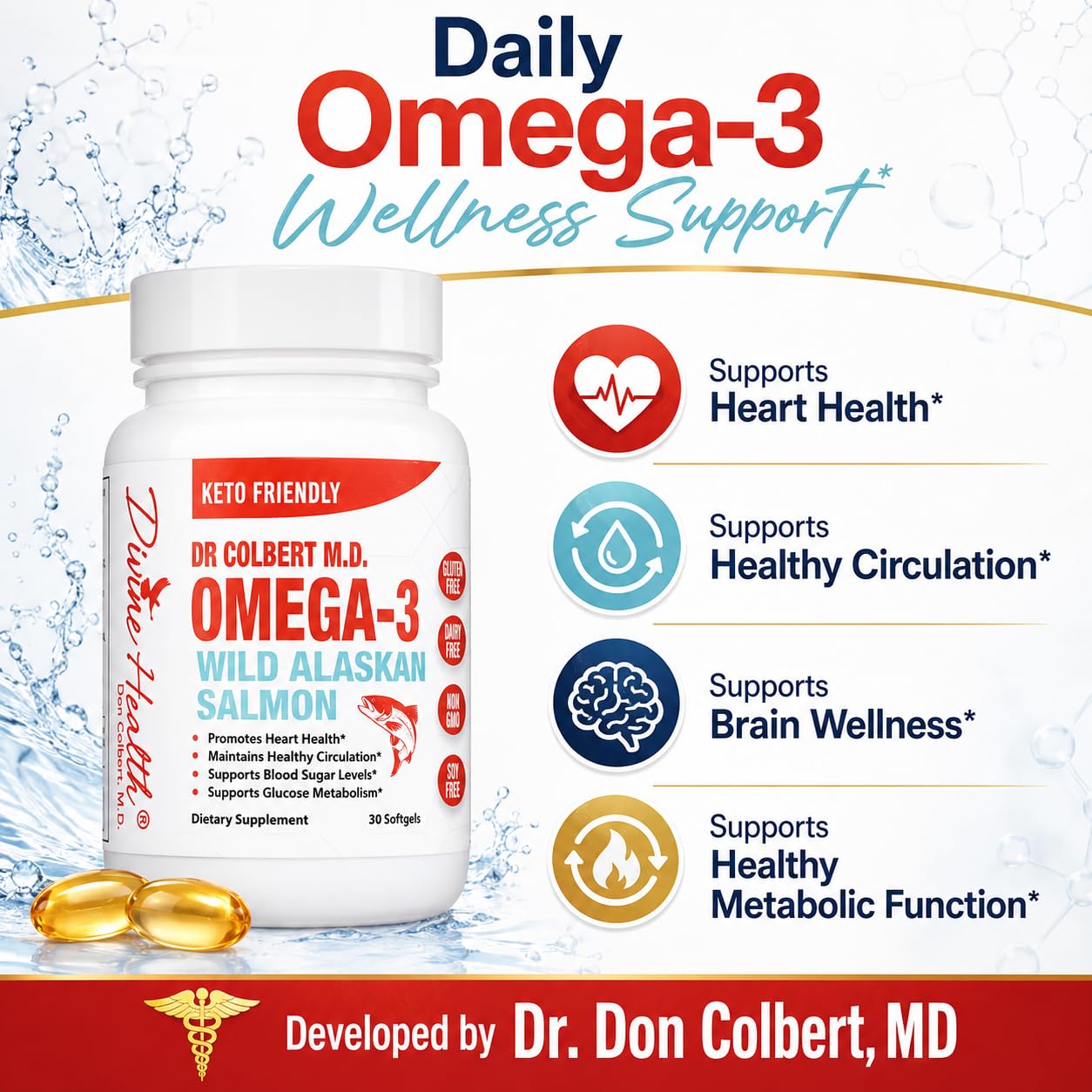 Divine Health Wild Alaskan Salmon Omega-3 1000mg Salmon Oil DHA & EPA Capsules, 30 Count