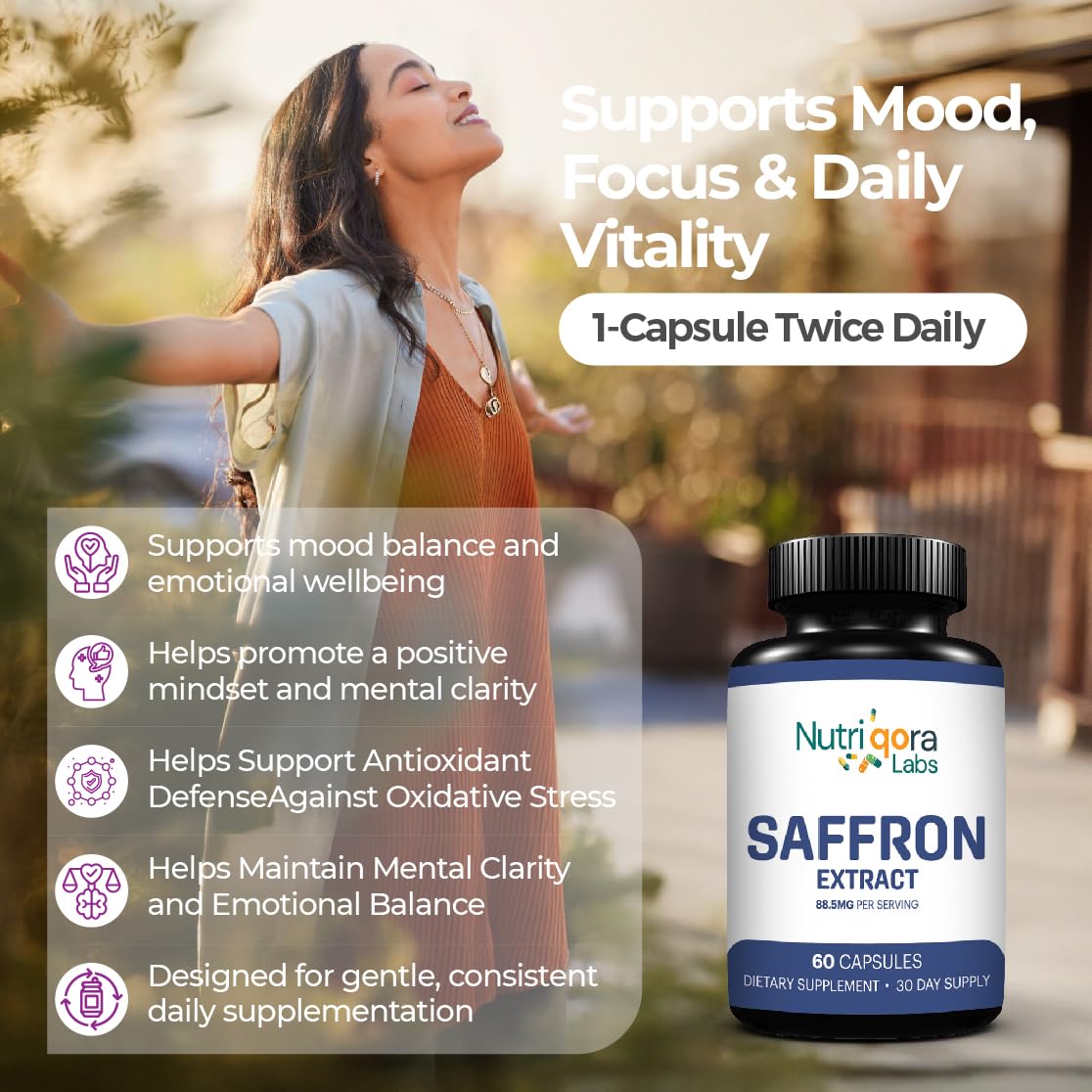 NUTRIQORA LABS Saffron Supplements Capsules 60 Count