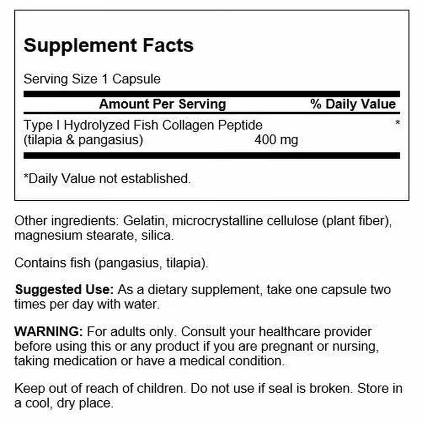 Swanson Hydrolyzed Fish Collagen Type I 400 Milligrams 120 Capsules