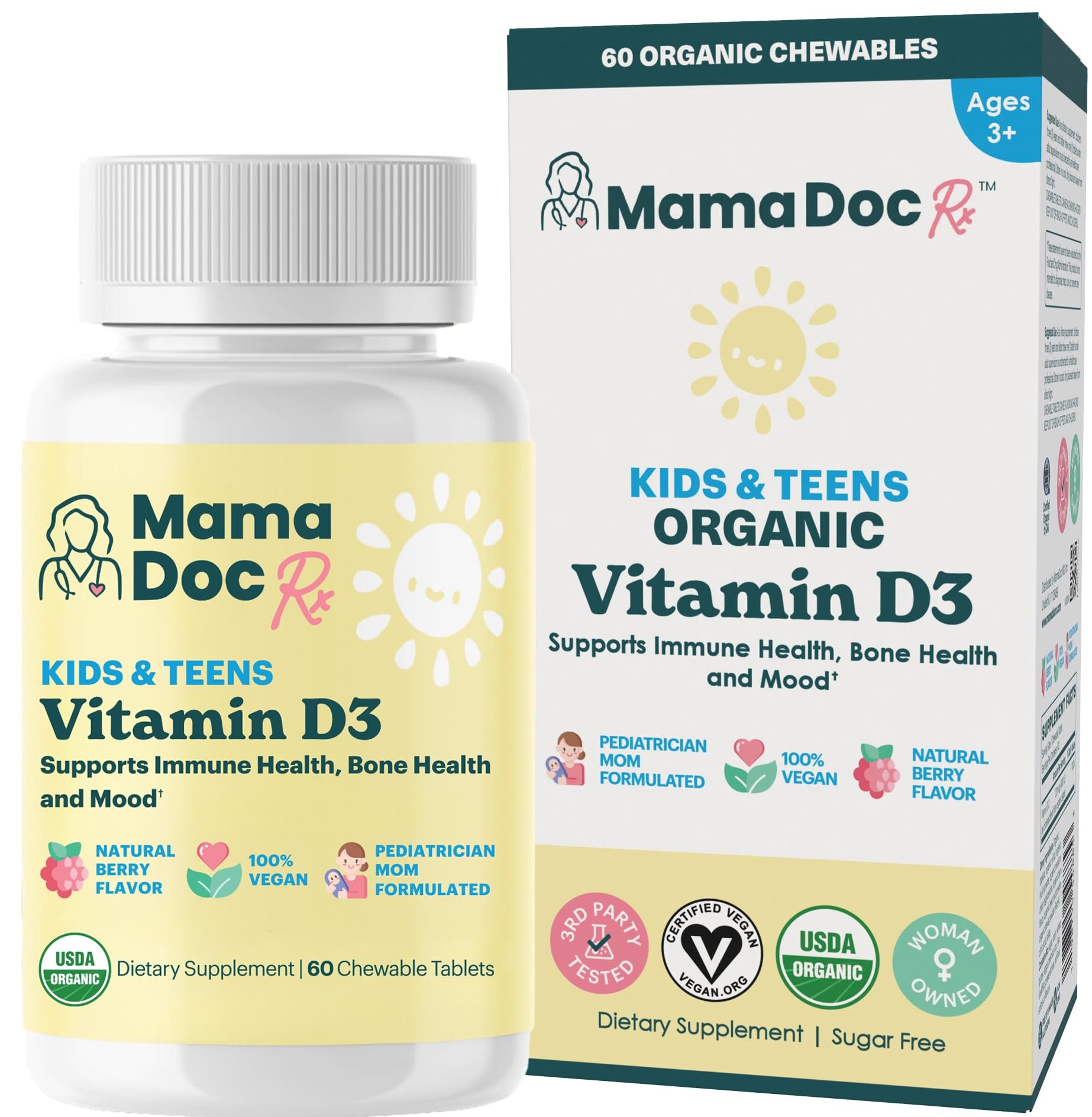 MamaDoc Rx Certified Organic Kids and Teens Whole Food Vitamin D3 800 IU Chewables 60 Count