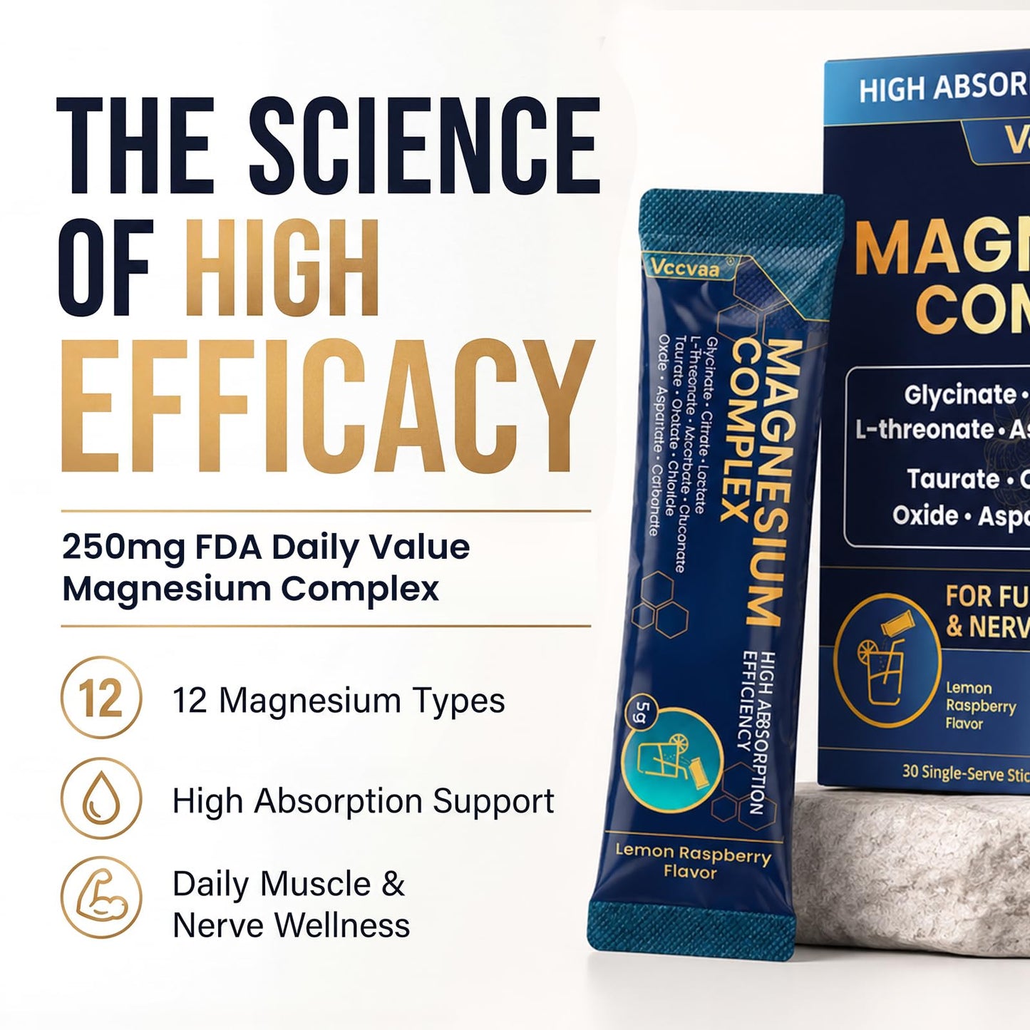 Vccvaa Magnesium Complex Powder Supplement with Glycinate, Citrate, Malate, Magnesium Complex with L-threonate for Muscle, Heart & Brain, Vegan (30 Servings) Lemon Raspberry