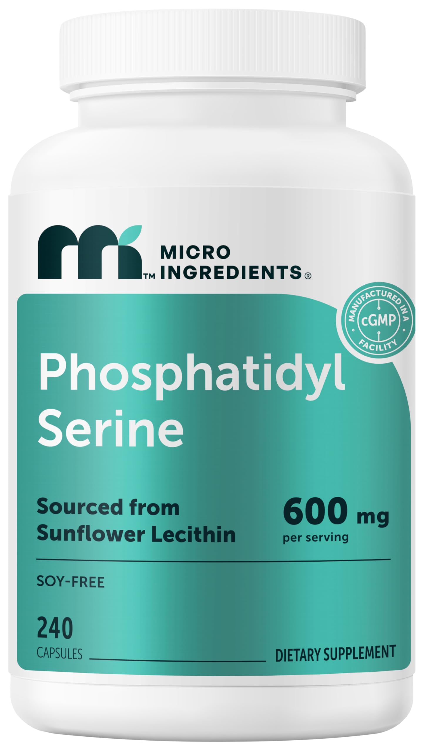 Micro Ingredients Phosphatidylserine 600 mg Per Serving Capsules 240 Count
