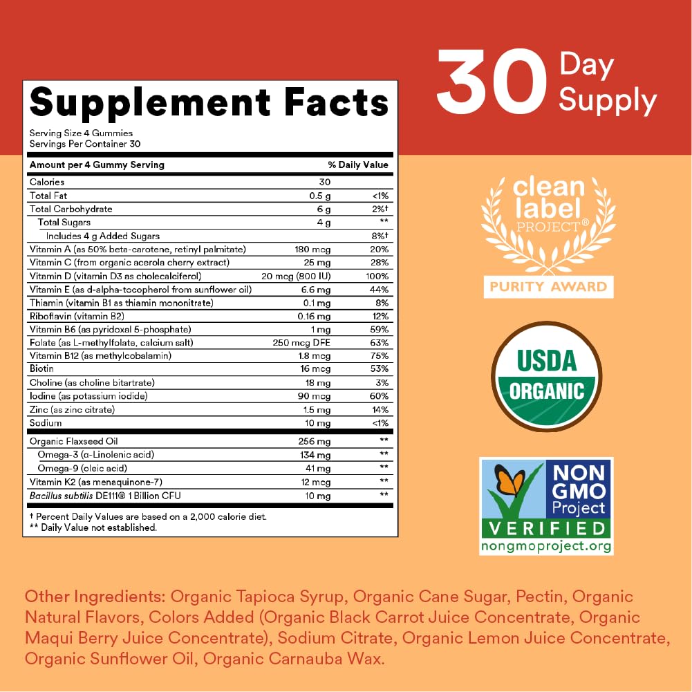 SmartyPants Organic Prenatal Vitamins for Women and Kids Multivitamin Gummies with Probiotics, Omega 3, Vitamin D3, Vitamin B12, 240 Count