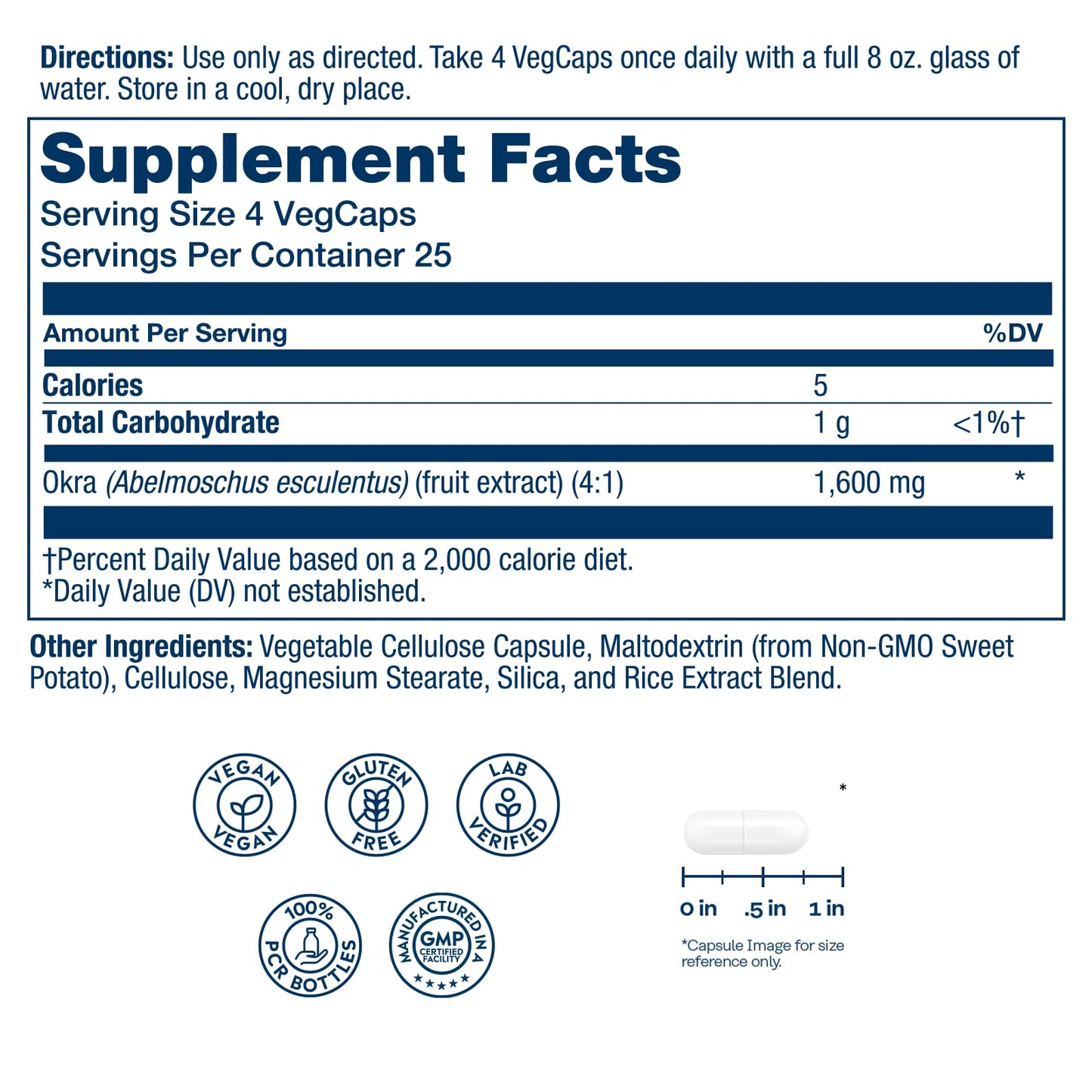 SOLARAY Okra Fruit 1600 mg Capsules, 100 Capsules