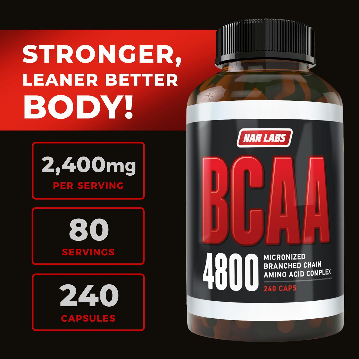 NAR LABS BCAA 4800 Capsules, 240 Count